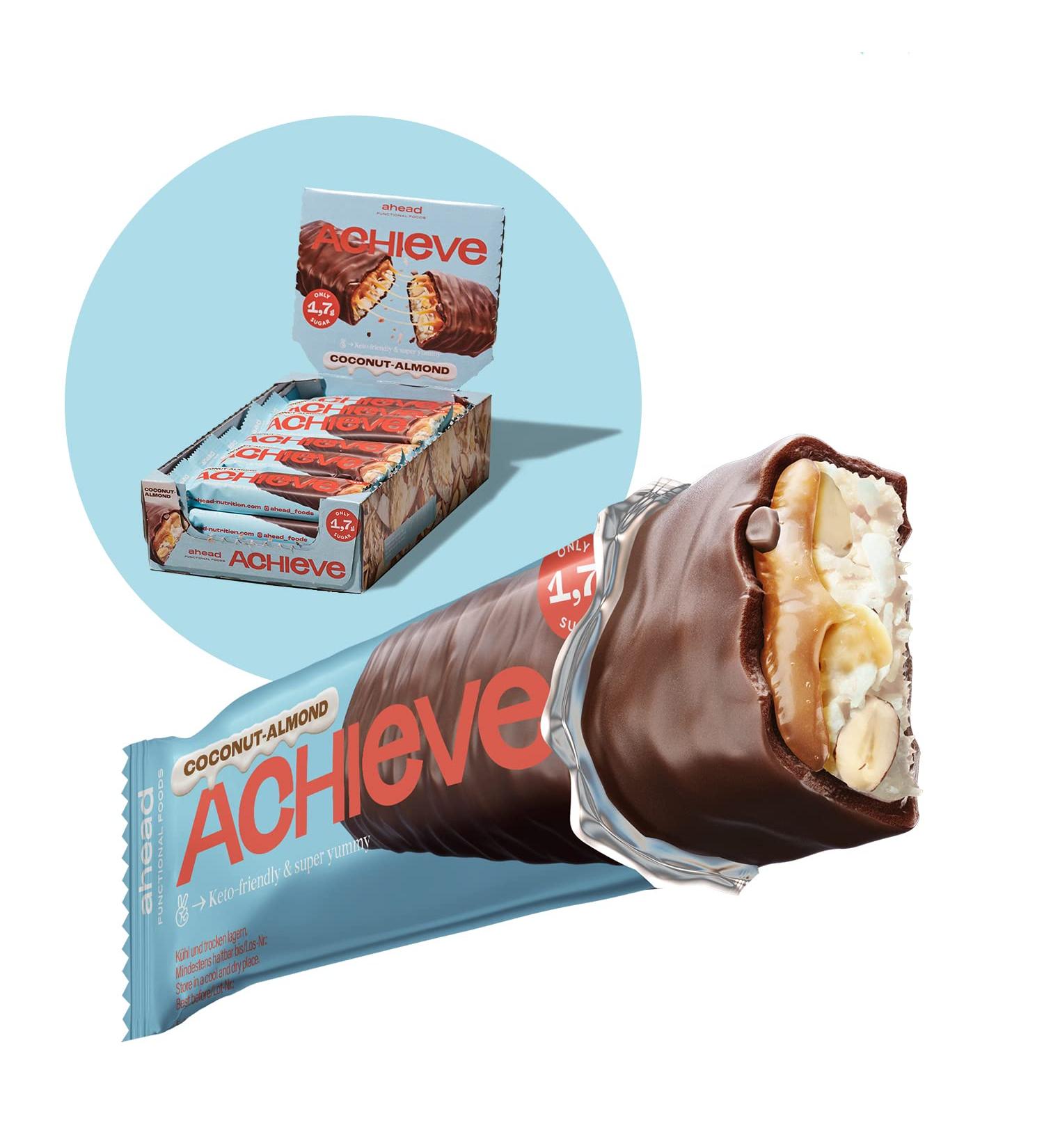 Ahead ACHIEVE Keto Chocolate Bars 18x35g Coconut Almond | Low Carb, Sugar Free, 100% Natural with MCT-Fats | Keto & Healthy Snacks 18 Count - Buy Online on SooperMarket.com