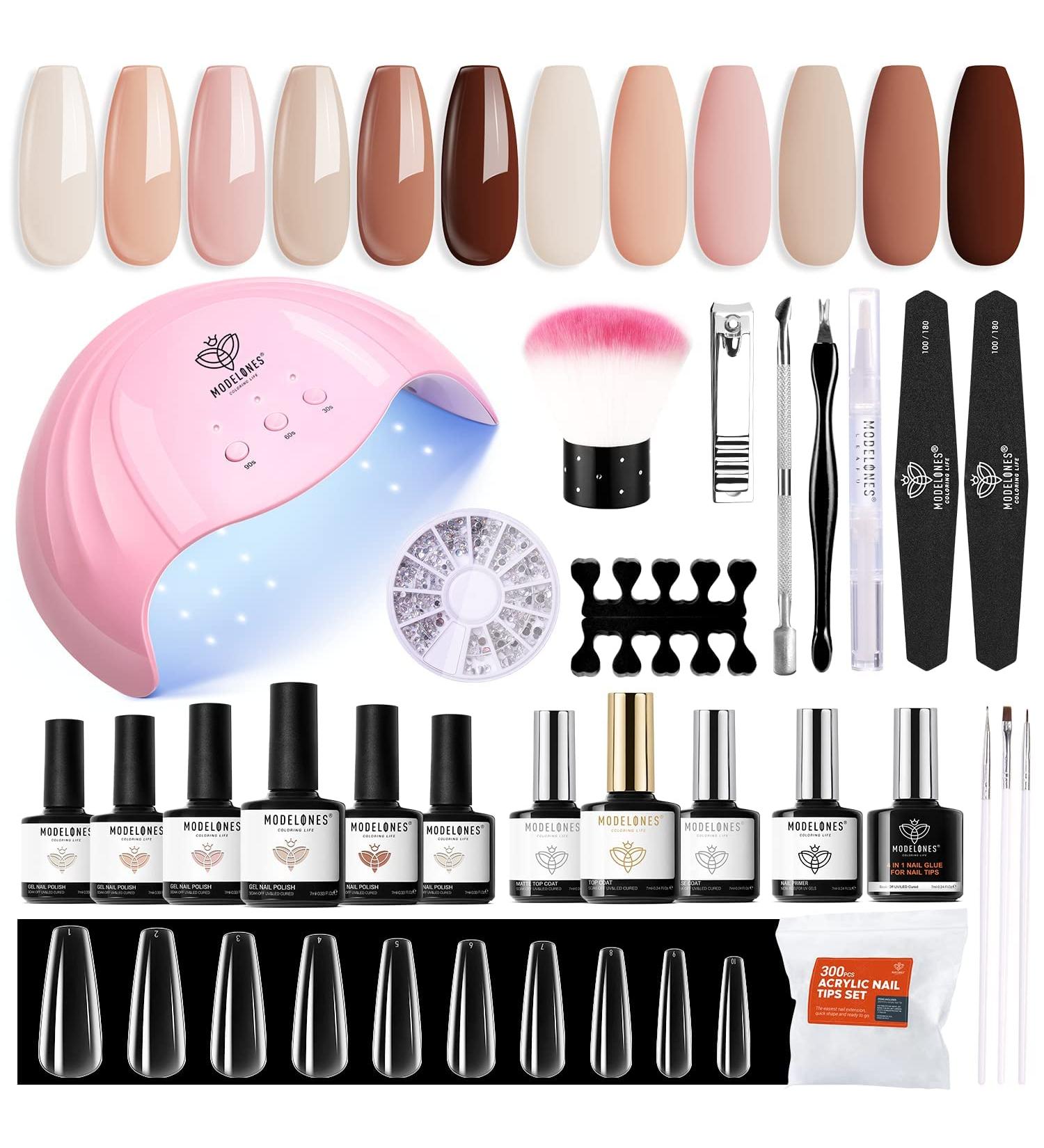 Modelones Gel Nail Kit- Nude Brown Gel Nail Polish Set with Lamp Starter Kit 26 PCS Gel Nail Polish Kit with 48W Nail Lamp Manicure Set No Wipe Base & Top Coat For Beginner DIY Nail Salon Home - Buy Online on SooperMarket.com