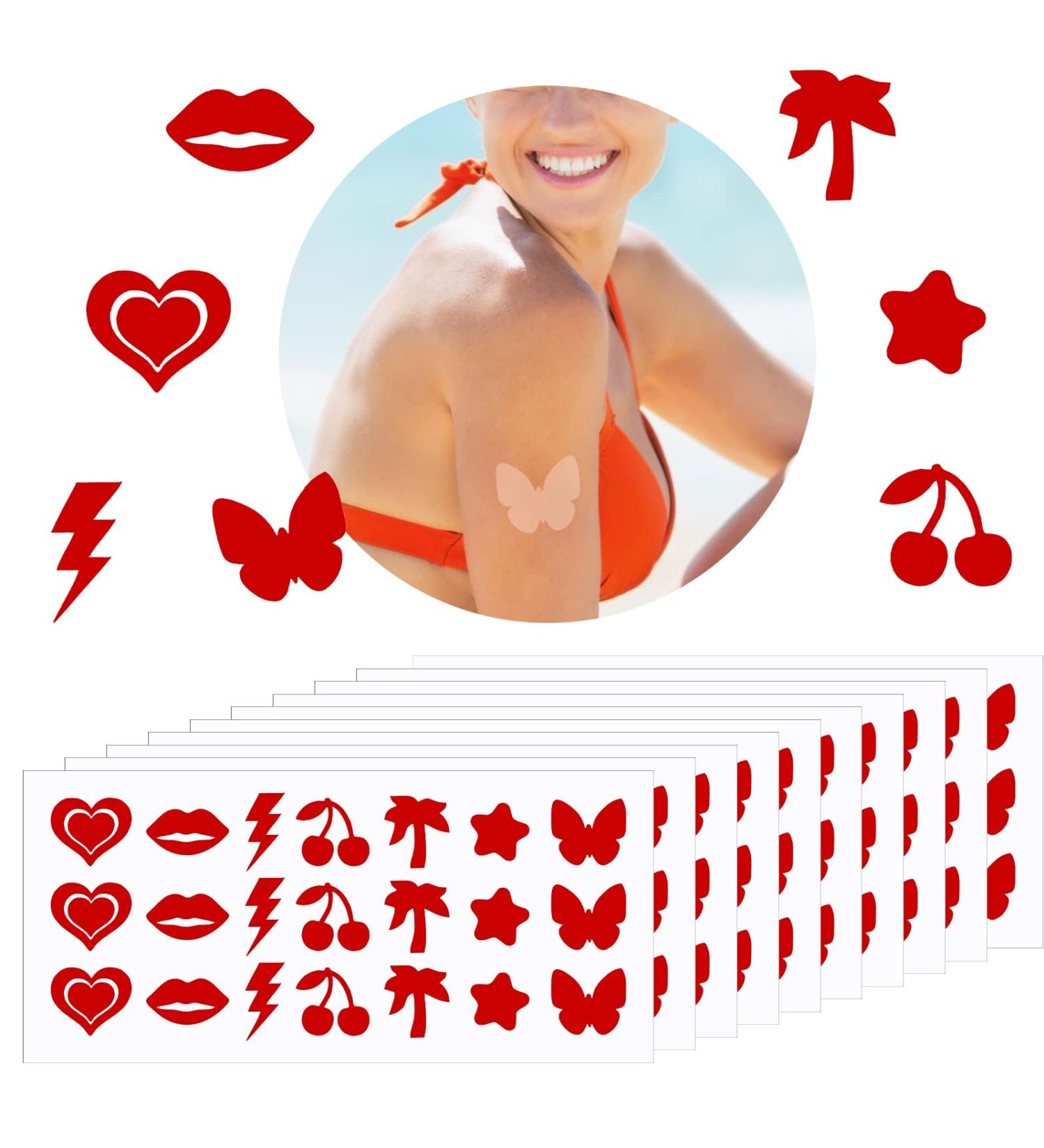 210-Piece Self-Adhesive Tanning Stickers Set - Heart, Lips, Cherry Tree Designs | Tanning Bed Salon Supplies - 7 Styles Available - Buy Online on SooperMarket.com
