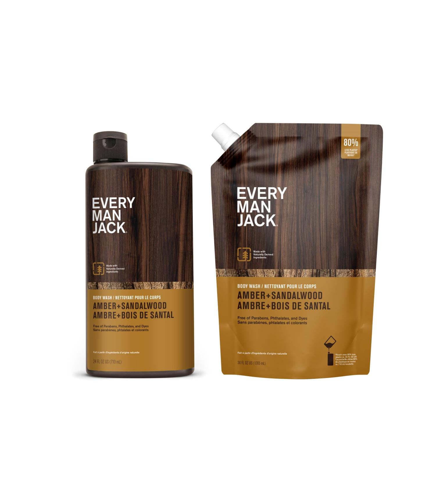 Every Man Jack Amber & Sandalwood Body Wash Refill - Naturally Derived Paraben Free 36oz Pouch + 24oz Bottle - International Shipping Available - Buy Online on SooperMarket.com