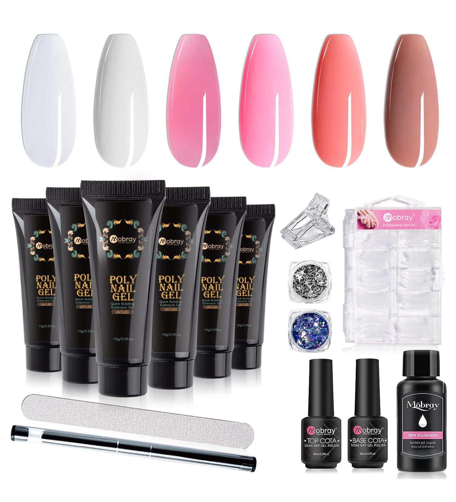 Mobray Poly Nail Gel Kit - 6 Color Extension Set with Nail Forms and Slip Solution - Professional Nail Art Starter Gifts for Women - Buy Online on SooperMarket.com