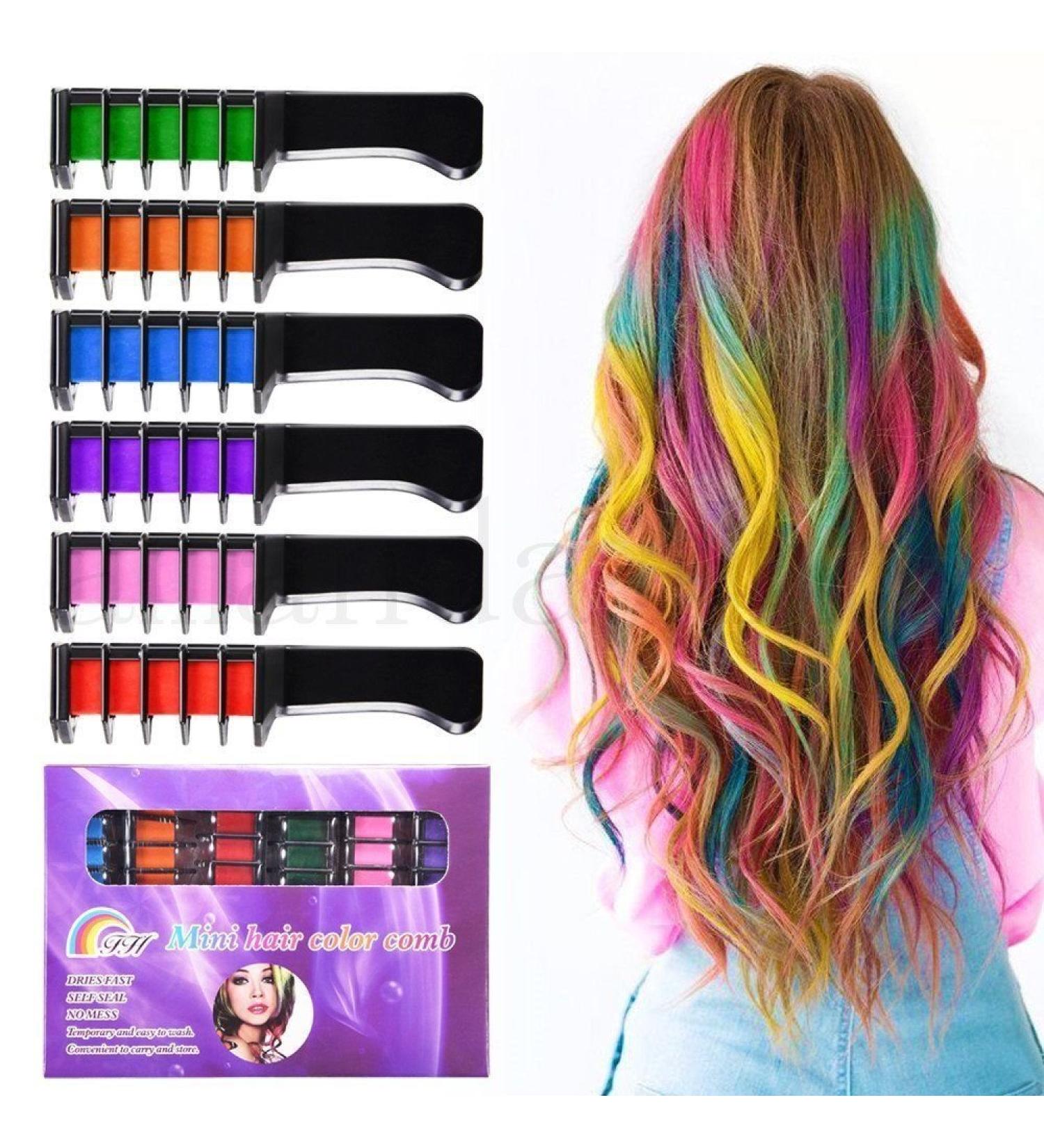 Kalolary Metallic Glitter Hair Chalk Set - Temporary Dye for All Hair Colors - Ideal for Halloween & Cosplay - 6 Colors - Buy Online on SooperMarket.com