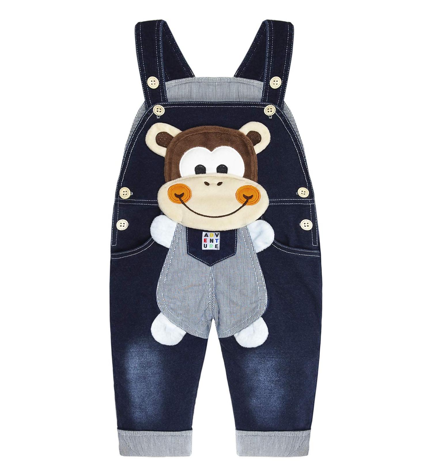 KIDSCOOL SPACE Baby Denim Overalls | 3-6 Months | Cute Cartoon Knitted Jean Dungarees - Buy Online on SooperMarket.com