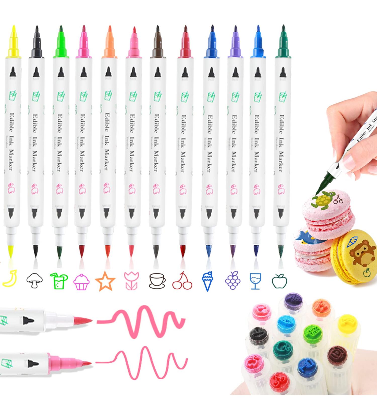 12 Colors Double Sided Edible Markers - Food Grade Pens for Decorating Cookies, Fondant, Desserts - Gourmet Writer for Baking & Easter Eggs - Buy Online on SooperMarket.com