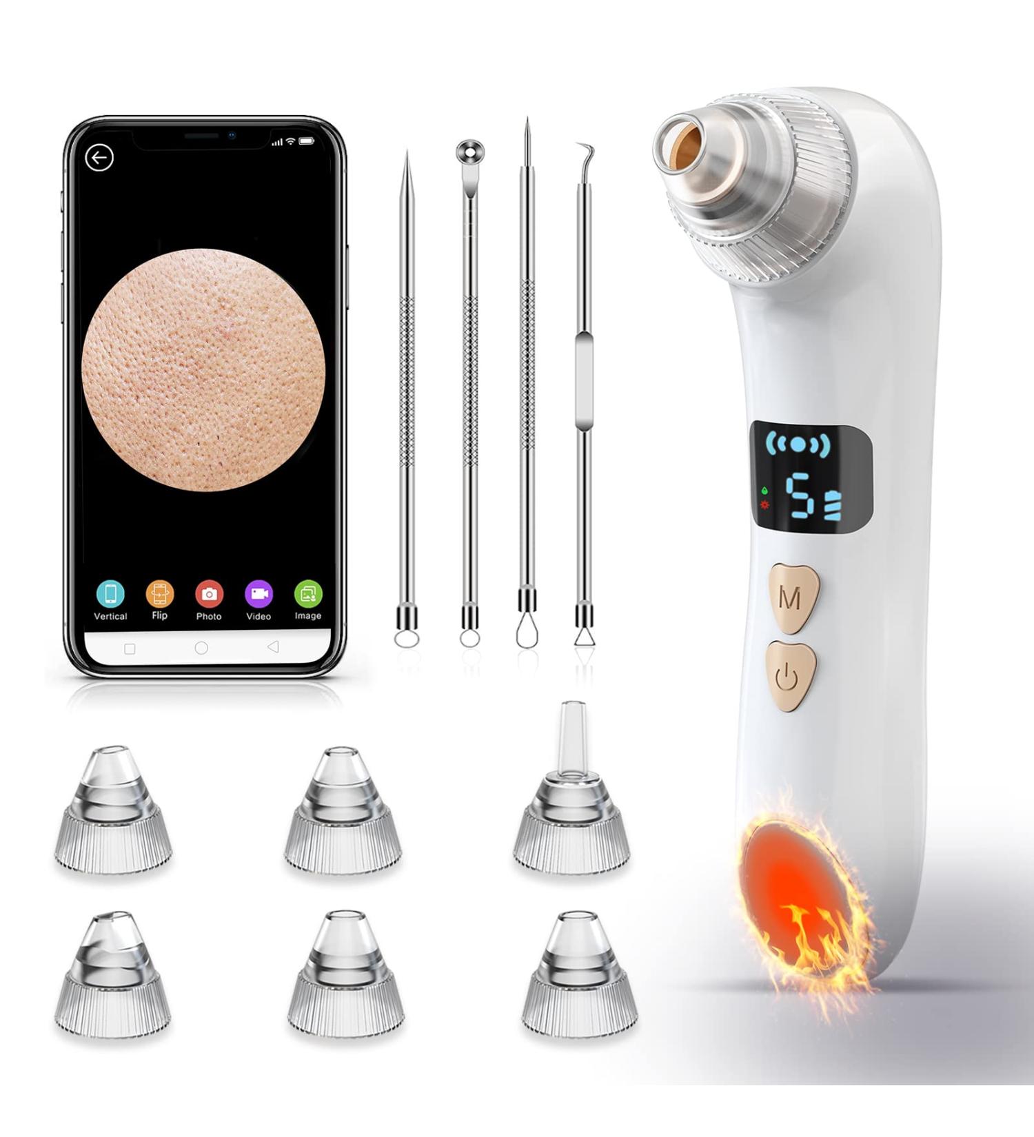 Hohotti Blackhead Remover Vacuum with Camera | USB Rechargeable Pore Vacuum for Face | 6 Suction Heads & 5 Modes | Acne Extractor Tool Kit - Buy Online on SooperMarket.com