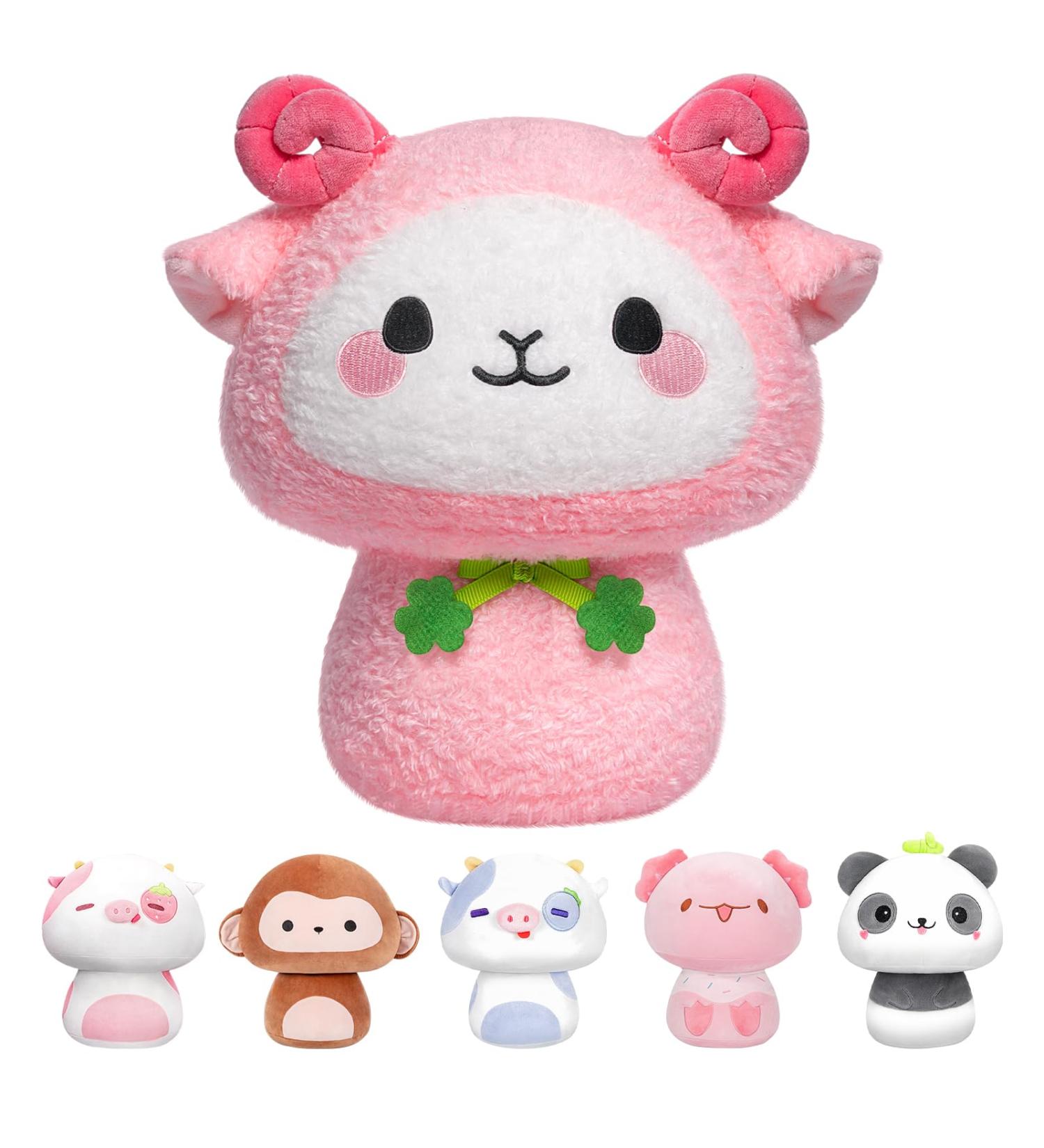 Mewaii 8'' Soft Pink Sheep Mushroom Pillow - Cuddly White Cow Plush Toy for Kids - Buy Online on SooperMarket.com
