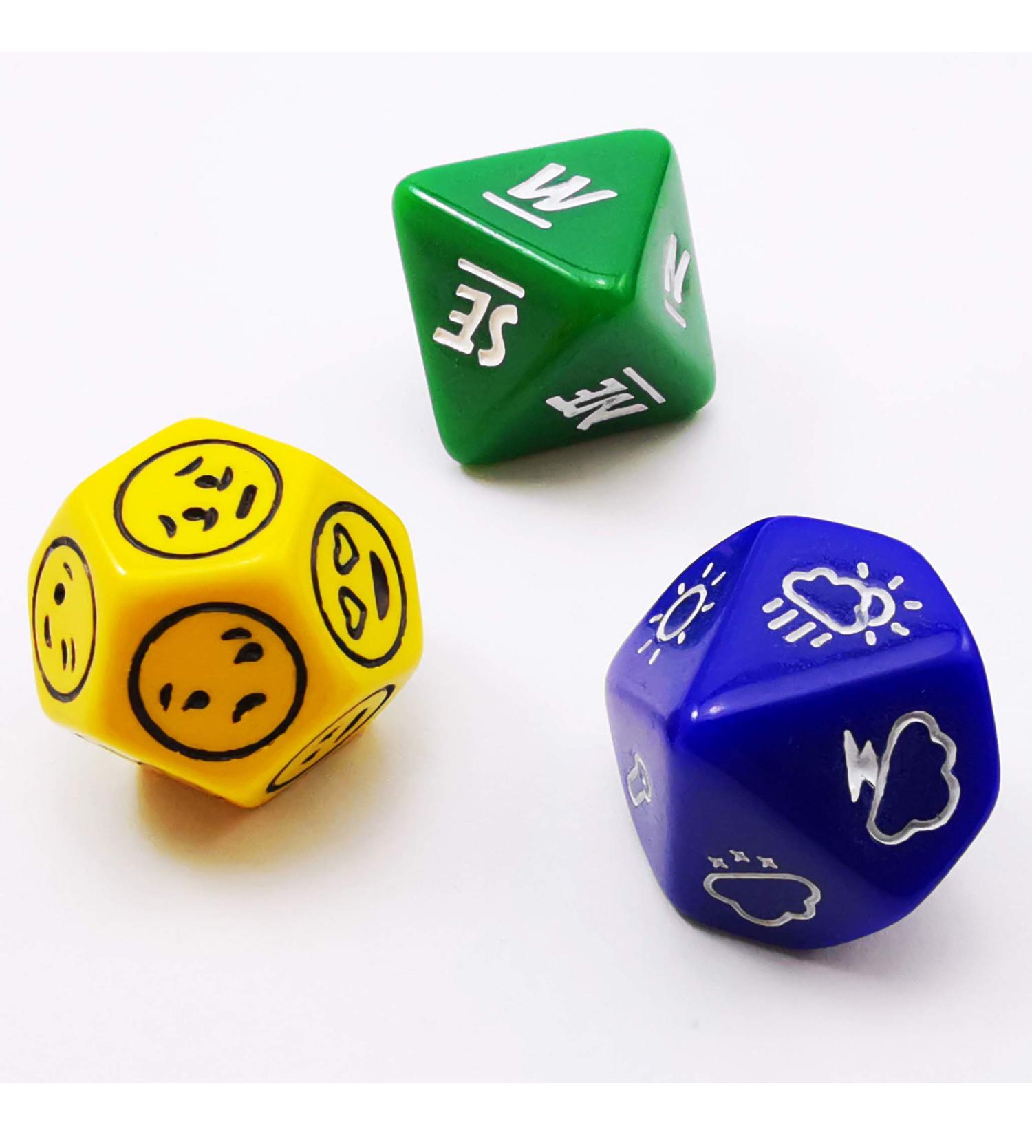 Bescon Emotion Weather & Direction Dice Set - 3 Piece Polyhedral RPG Dice in Blue, Green, Yellow - Buy Online on SooperMarket.com