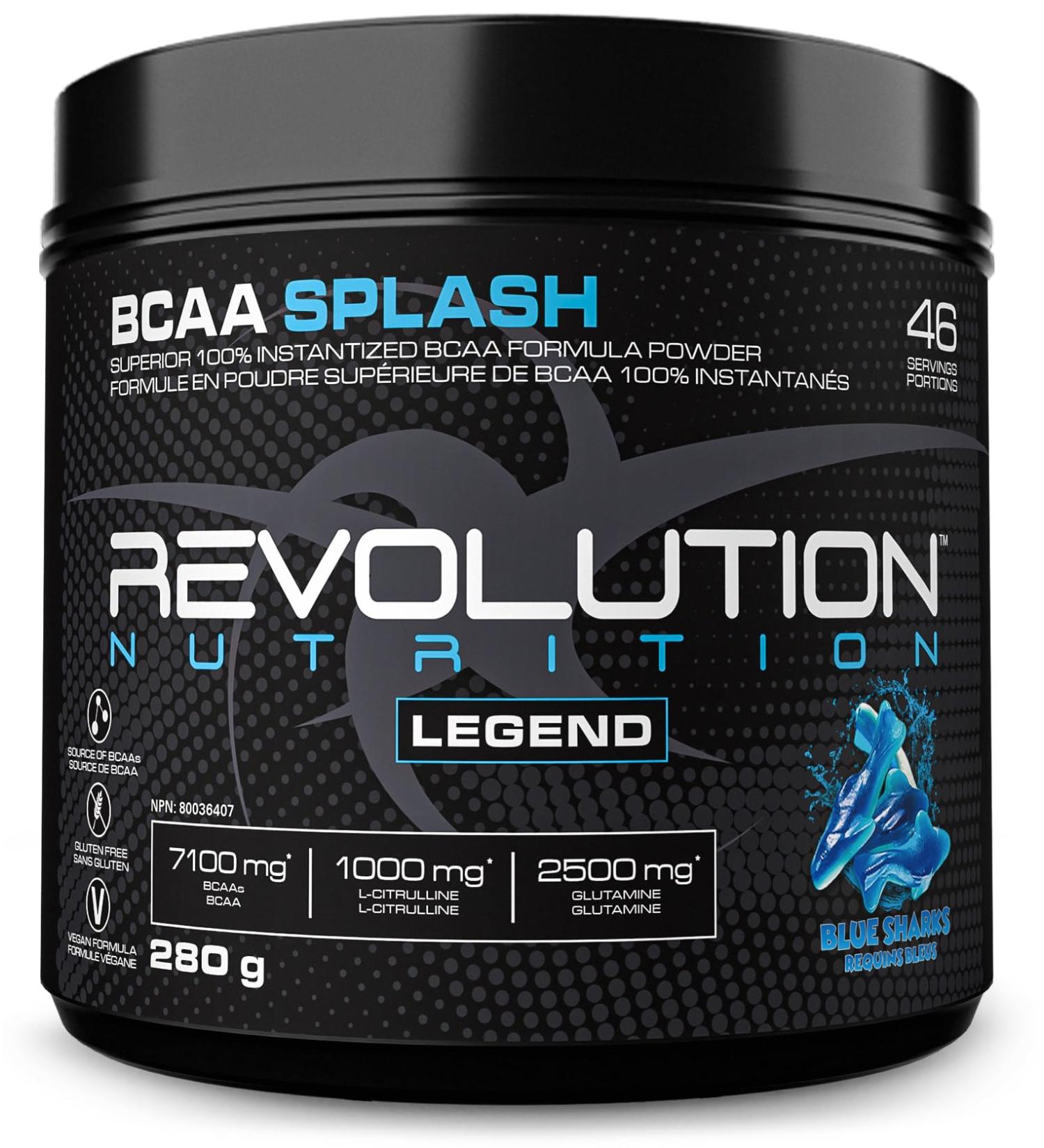 Revolution Nutrition BCAA Splash BCAA Powder Vegan Formula Zero Calorie Lactose Free Muscle Recovery Post Workout 7100 Mg of Branched Chained Amino Acid 1000 mg Citrulline Malate 280 G 46 Servings (Blue Sharks 0.62 Pound) Blue Sharks 0.62 Pound - Buy Online on SooperMarket.com