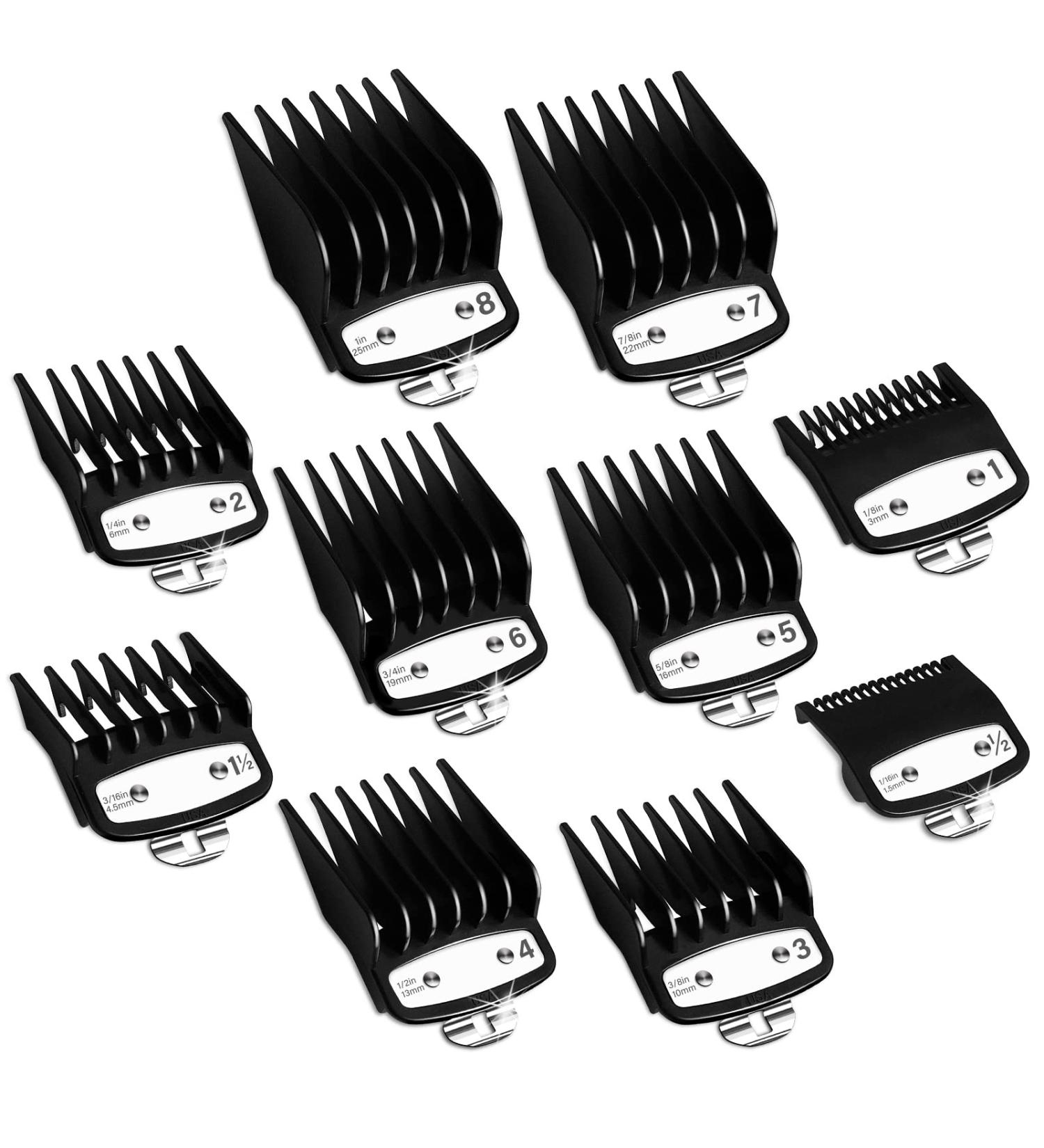 Wahl Professional Hair Clipper Guards Set - 10 Pcs Coded Cutting Guides #3170-400, 1/8 to 1 Inch - Fits All Wahl Clippers, Black - Buy Online on SooperMarket.com