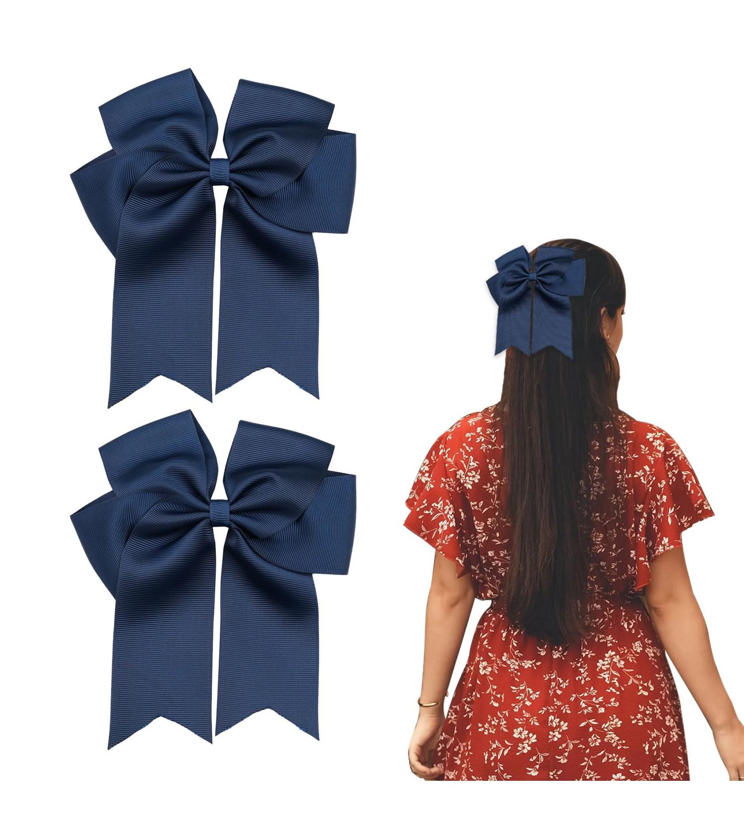 2 Pack 6 inch Bow Hair Clips Large Hair Bow Hair Barrette Clips for Women Girls Dark Blue Hair Bows - Buy Online on SooperMarket.com