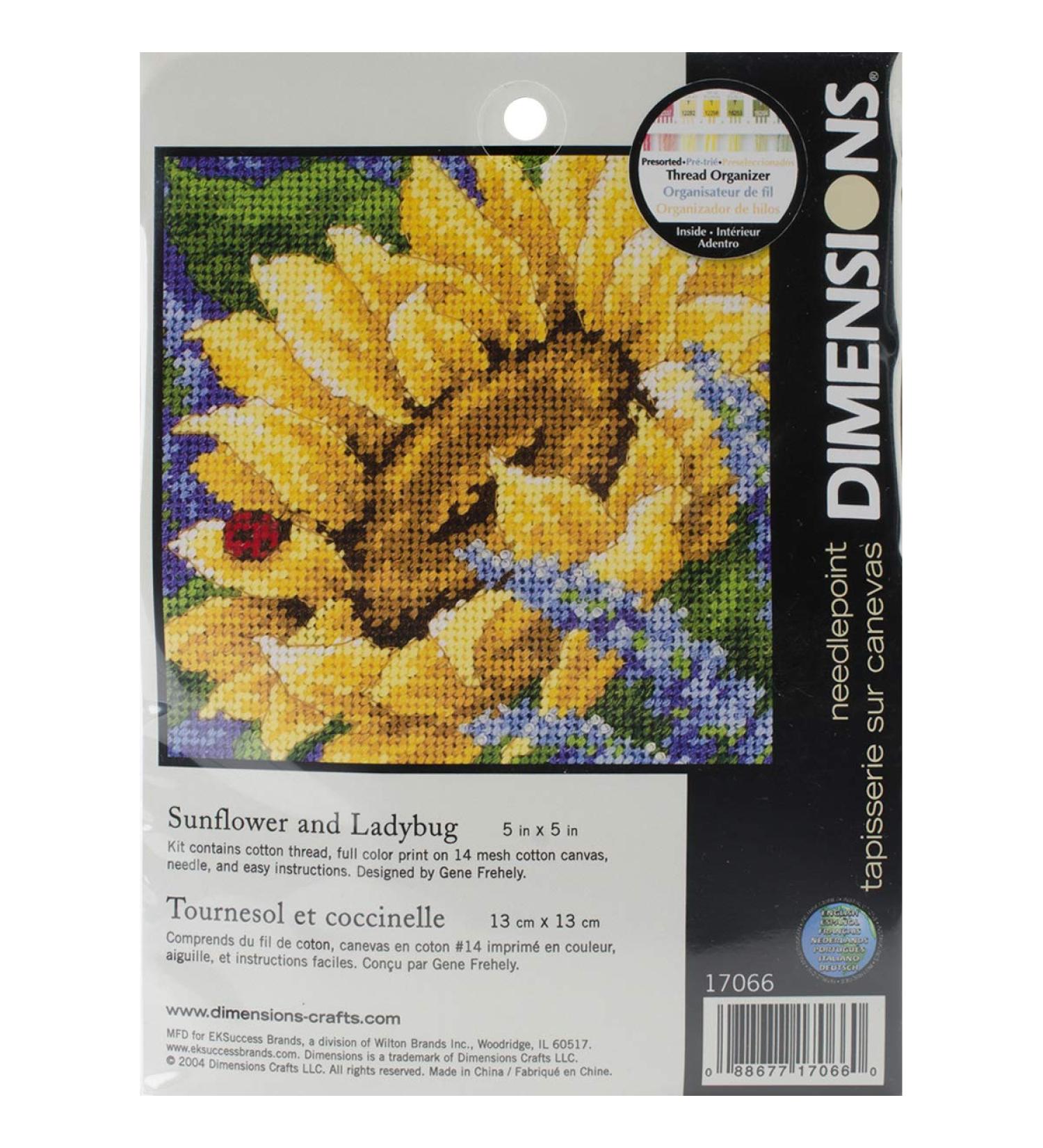 Dimensions Needlepoint Kit  Sunflower and Ladybug Floral Needlepoint  5 x 5