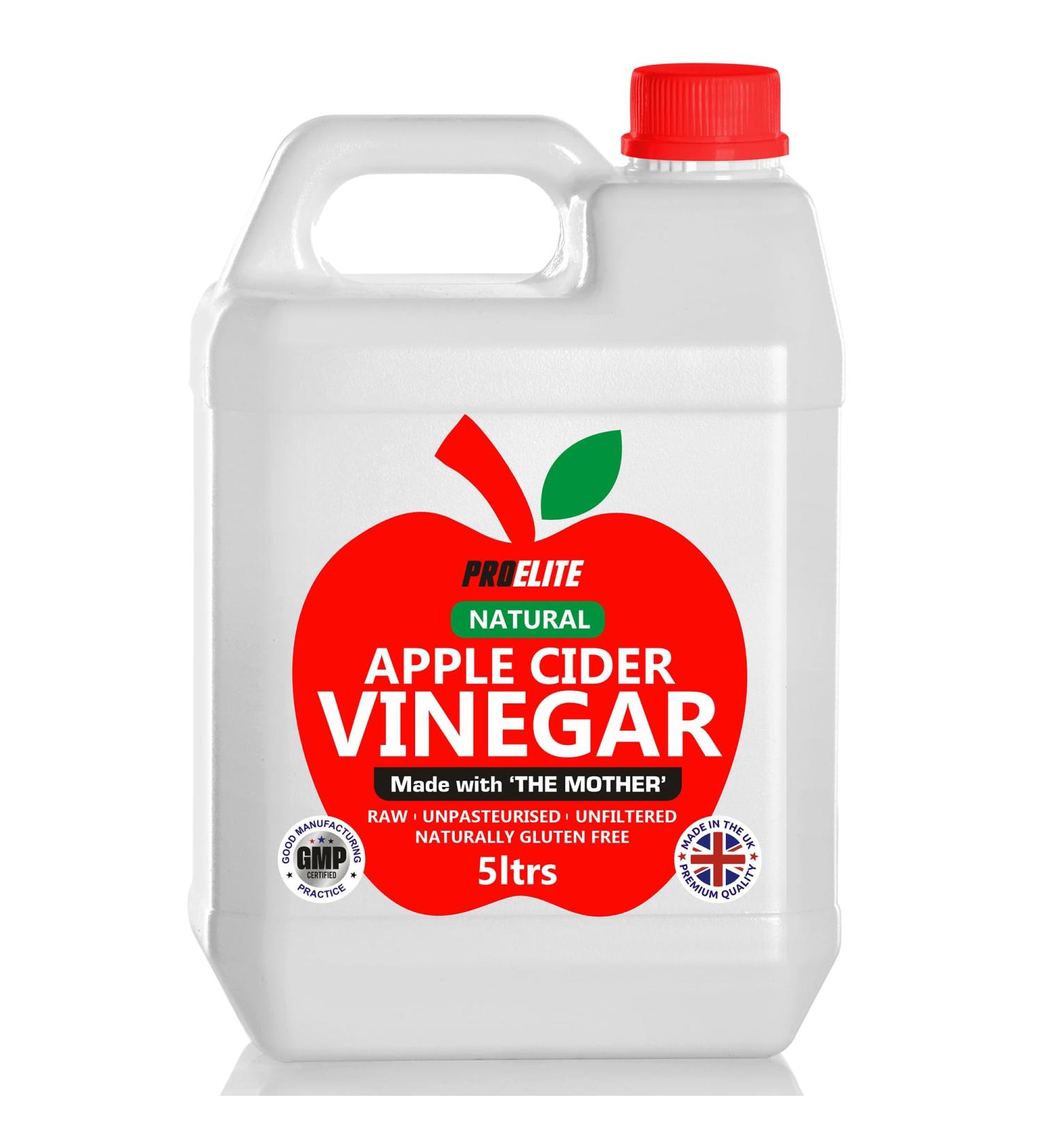 Apple Cider Vinegar with Mother 5L 5 Percent Acidity - Raw Unfiltered & Unpasteurised - Naturally Vegan GMO Free Gluten Free Alternative for Apple Cider Vinegar Capsules Tablets by PROELITE - Buy Online on SooperMarket.com