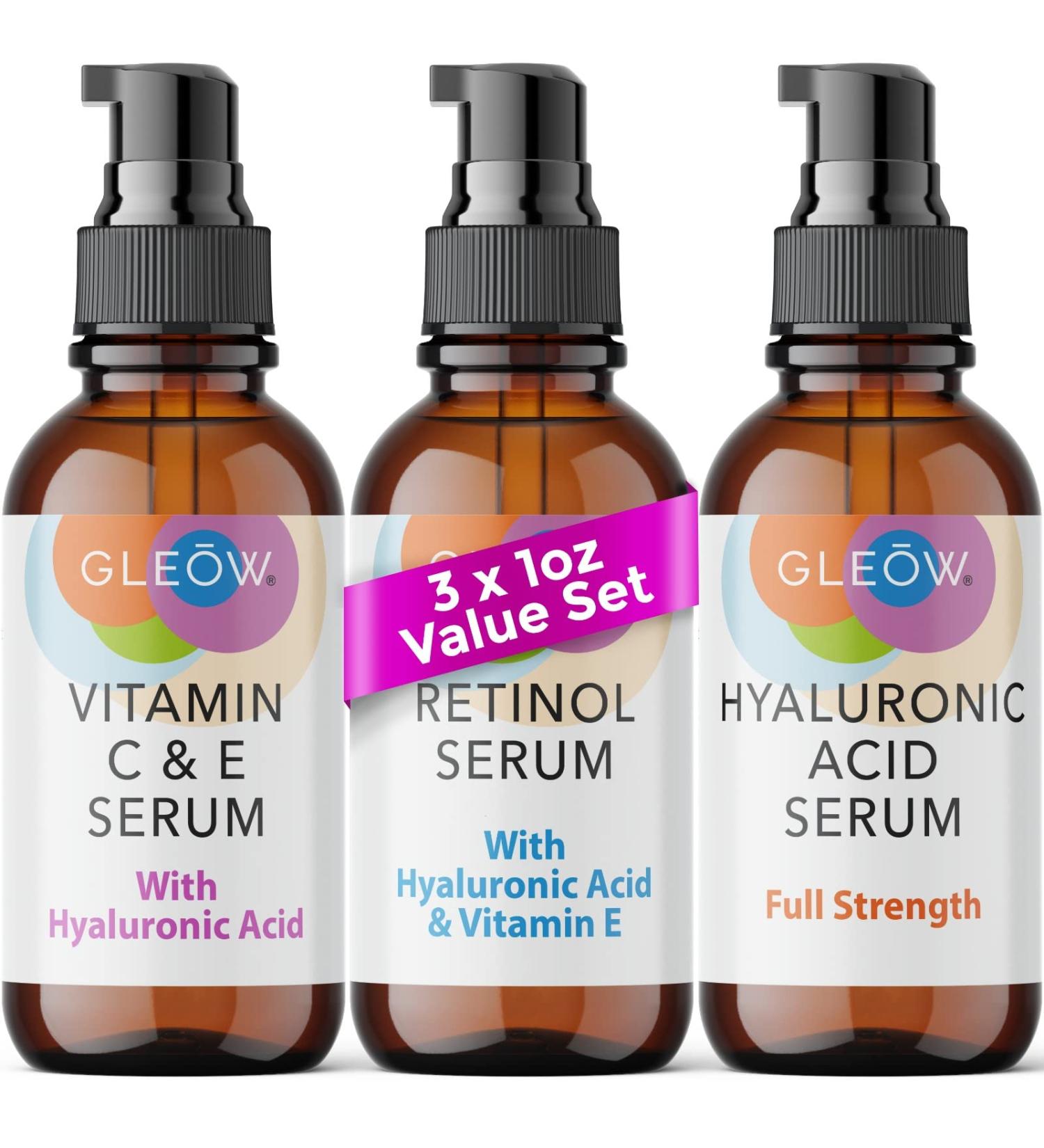 Intro Offer: Retinol + Vitamin C + Hyaluronic Acid Anti-Aging Face Serum by GLEOW - 3x1 fl oz Pack - Buy Online on SooperMarket.com