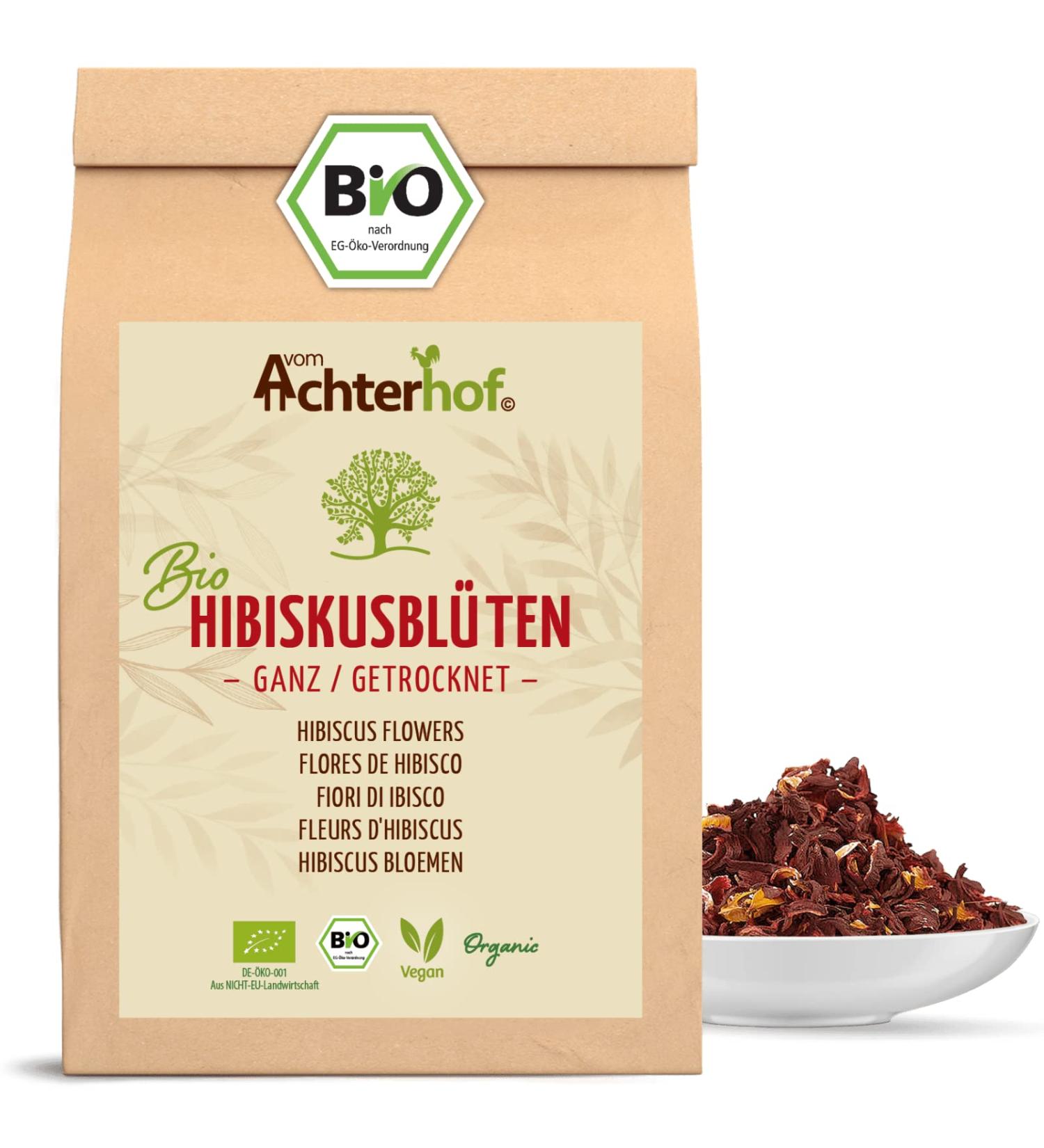 Organic Dried Hibiscus Flowers 1000g - Sour Fruity Taste | Sweet Aromatic Tea & Ideal for Salads Desserts Joghurt | Achterhof Quality - Buy Online on SooperMarket.com