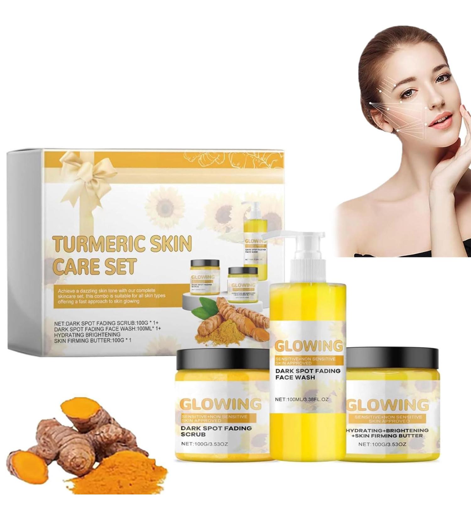 GeRRiT 3 In 1 Turmeric Glow Combo Skincare Set Turmeric Glow Face Wash Turmeric Scrub Turmeric Firming Moisturizing Cream Hydration Glowing Skin Set Skincare Gift Set for Women - Buy Online on SooperMarket.com