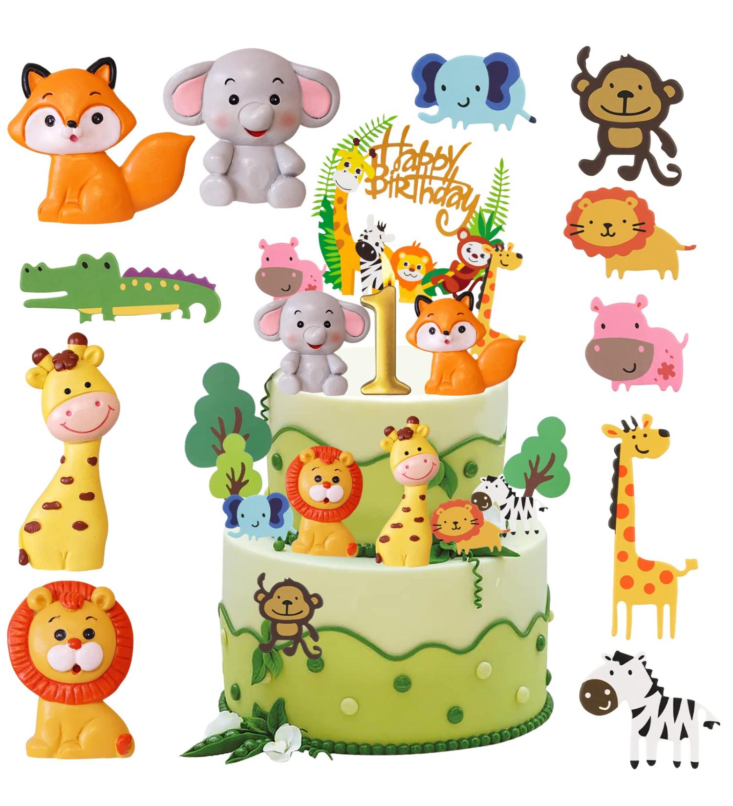 16-Piece Safari Jungle Cake Decoration Set for 1st Birthday | Forest Animals Topper for Girls - Buy Online on SooperMarket.com