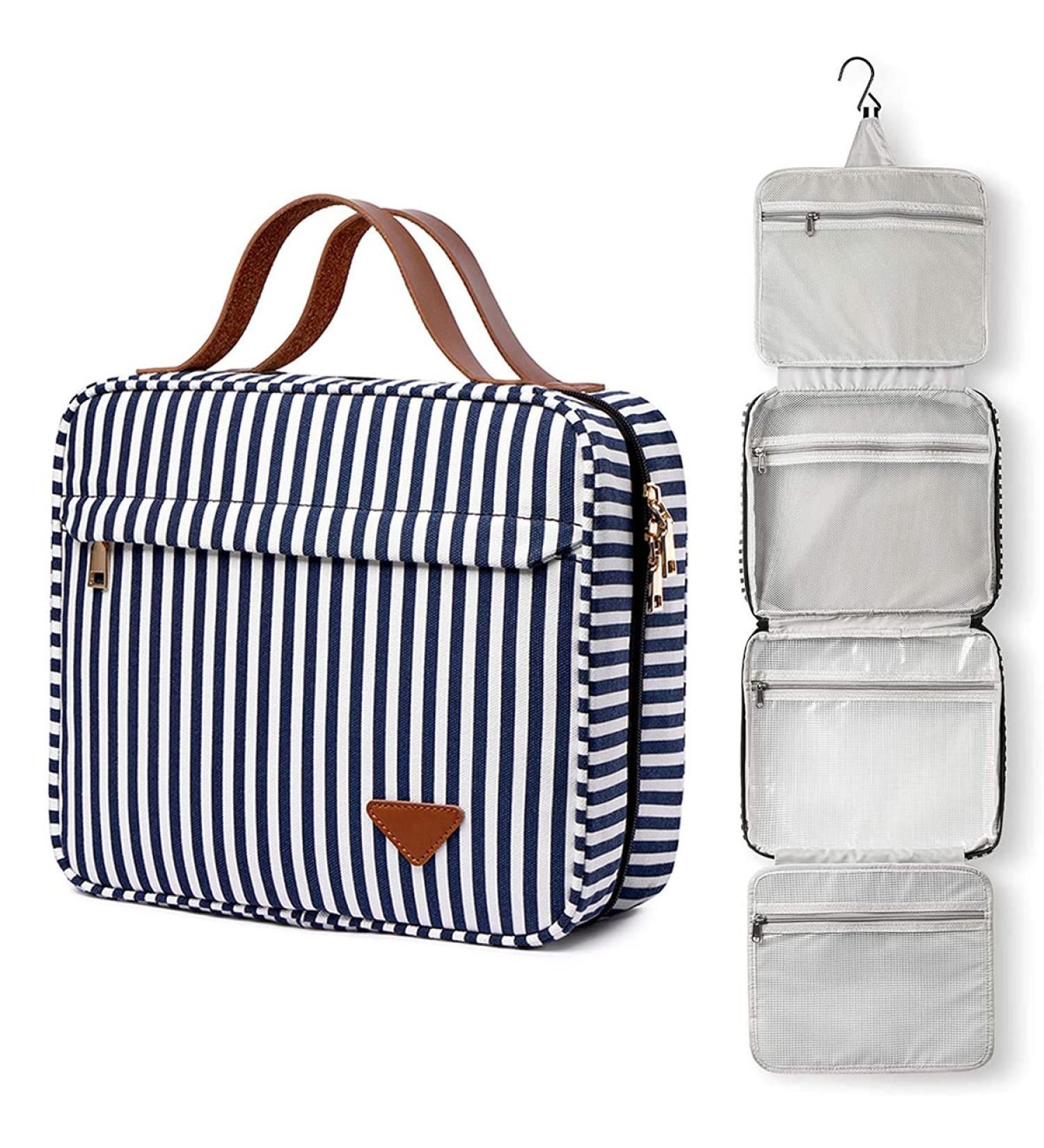 Hanging Hook Travel Toiletry Bag - Waterproof Cosmetic Bag for Women&Men with 4 Compartments - Navy Blue Makeup Bag for Storage & Daily Use - Buy Online on SooperMarket.com