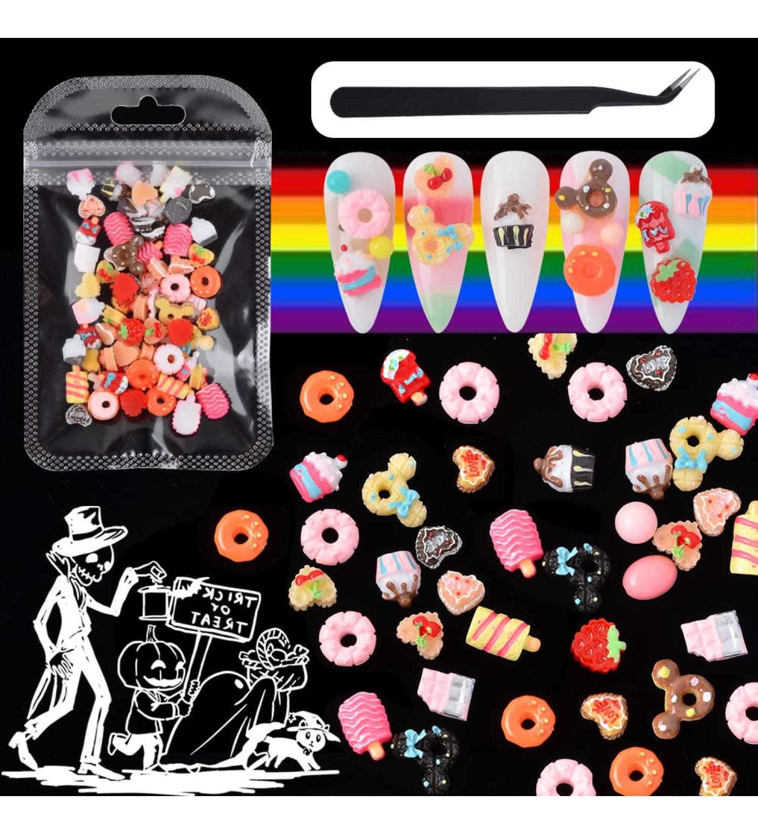 100Pcs Resin Candy Sweet Charms for DIY Nail Art Craft - Cute Slime Charms Beads for Ice Cream Design - Includes Tweezers - BAIYIYI - Buy Online on SooperMarket.com