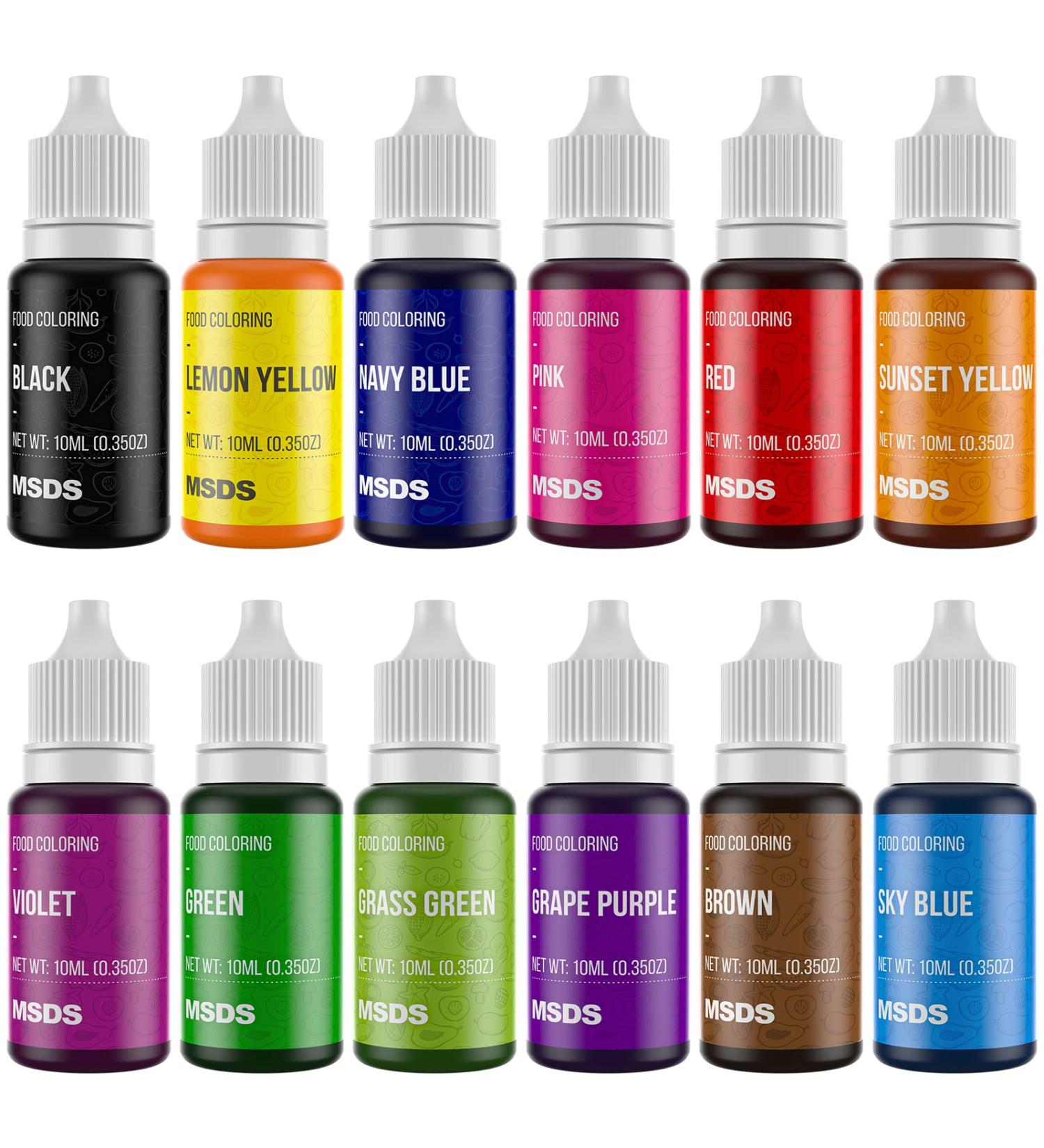 ValueTalks 12 Color x 10ml Food Grade Liquid Food Coloring for Baking and Decorating - Vegan-free and Flavorless Dye for Icing, Cake, Macaron, Fondant, and Slime - Buy Online on SooperMarket.com
