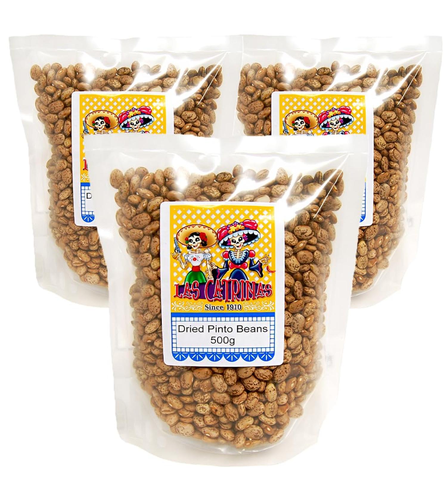 Las Catrinas Pinto Dried Beans 3 x 500g / Authentic Mexican Frijoles Dried Pinto Beans for Cooking - Buy Online on SooperMarket.com