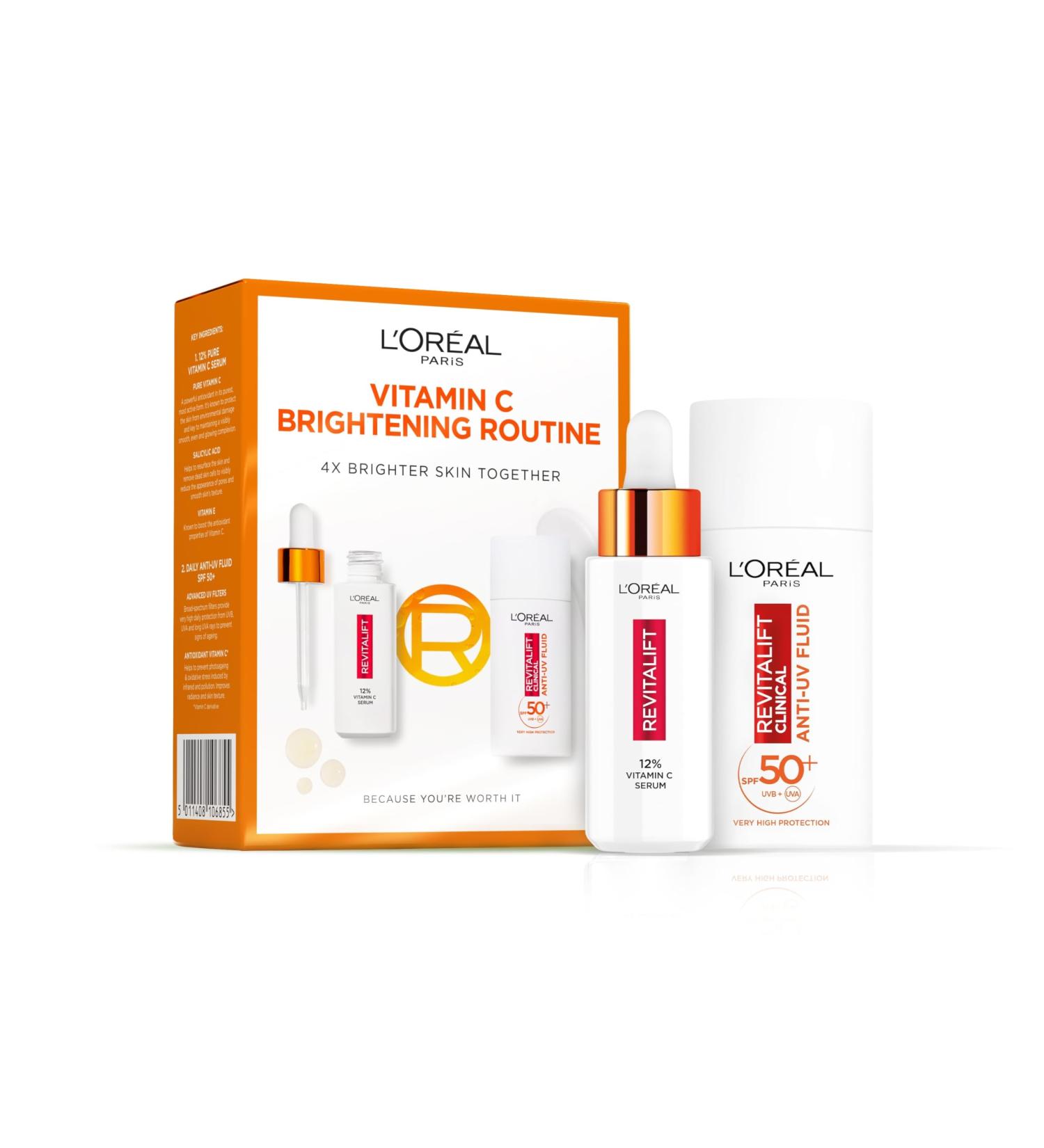 L'Or al Paris Revitalift Clinical 12% Pure Vitamin C Serum (30ml) & SPF 50+ Invisible Fluid (50ml) Duo for Face Antioxidant Protection Brighter Smoother Skin UV Protection - Buy Online on SooperMarket.com