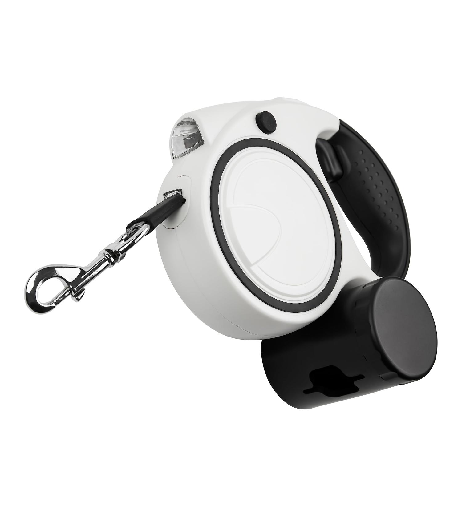 Ultra White Extendable Dog Lead with LED Light & Waste Bag Holder - 5m Retractable Leash for Large Dogs - Reflective & Strong Training Lead for Small, Medium, and Large Dogs - Buy Online on SooperMarket.com