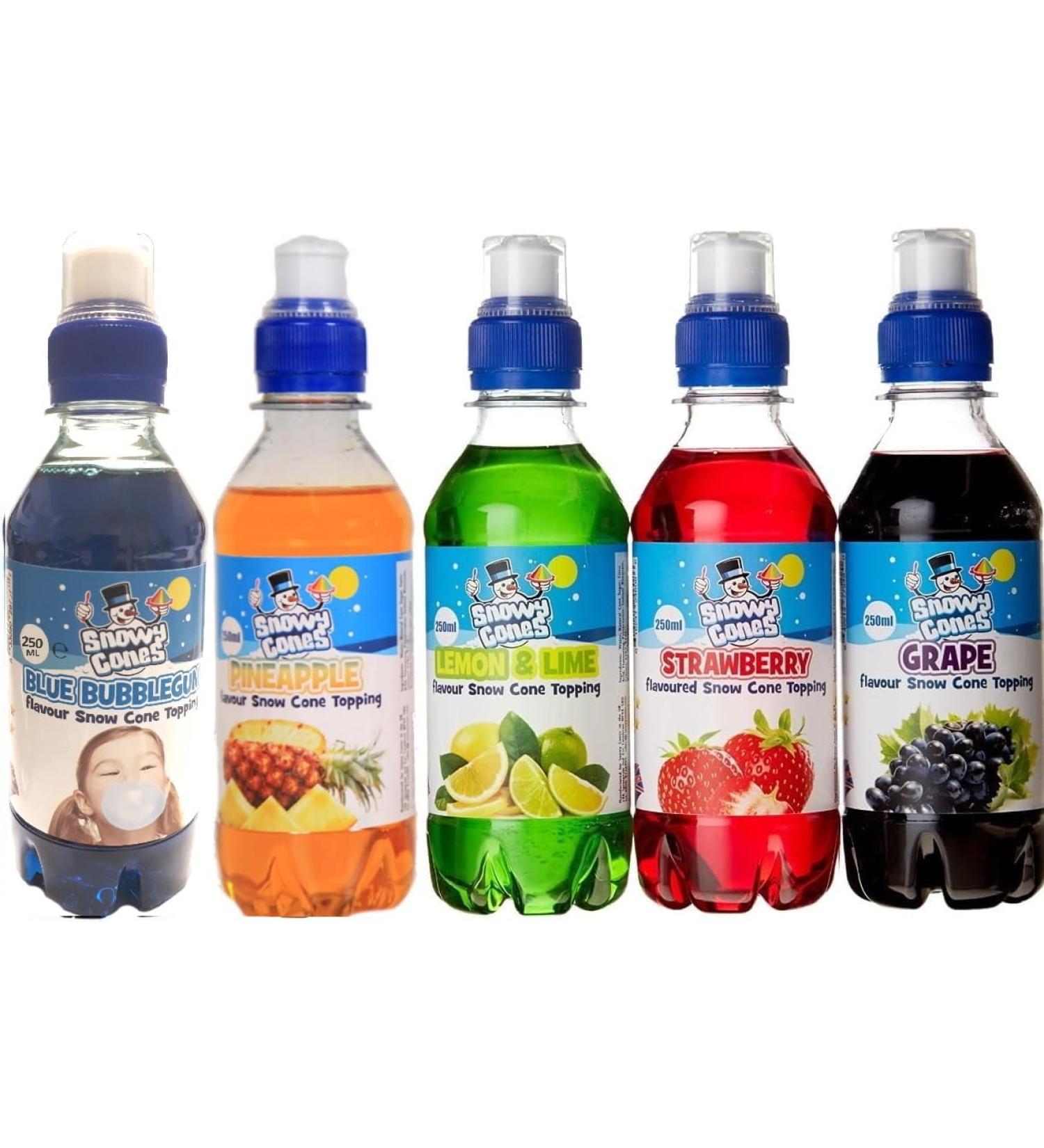 Snowy Cones Snow Cone Syrup 5x250ml Most Popular Flavours Can be Used in any Snow Cone machine Blue Bubblegum Strawberry Pineapple Lem & Lime Grape - Buy Online on SooperMarket.com