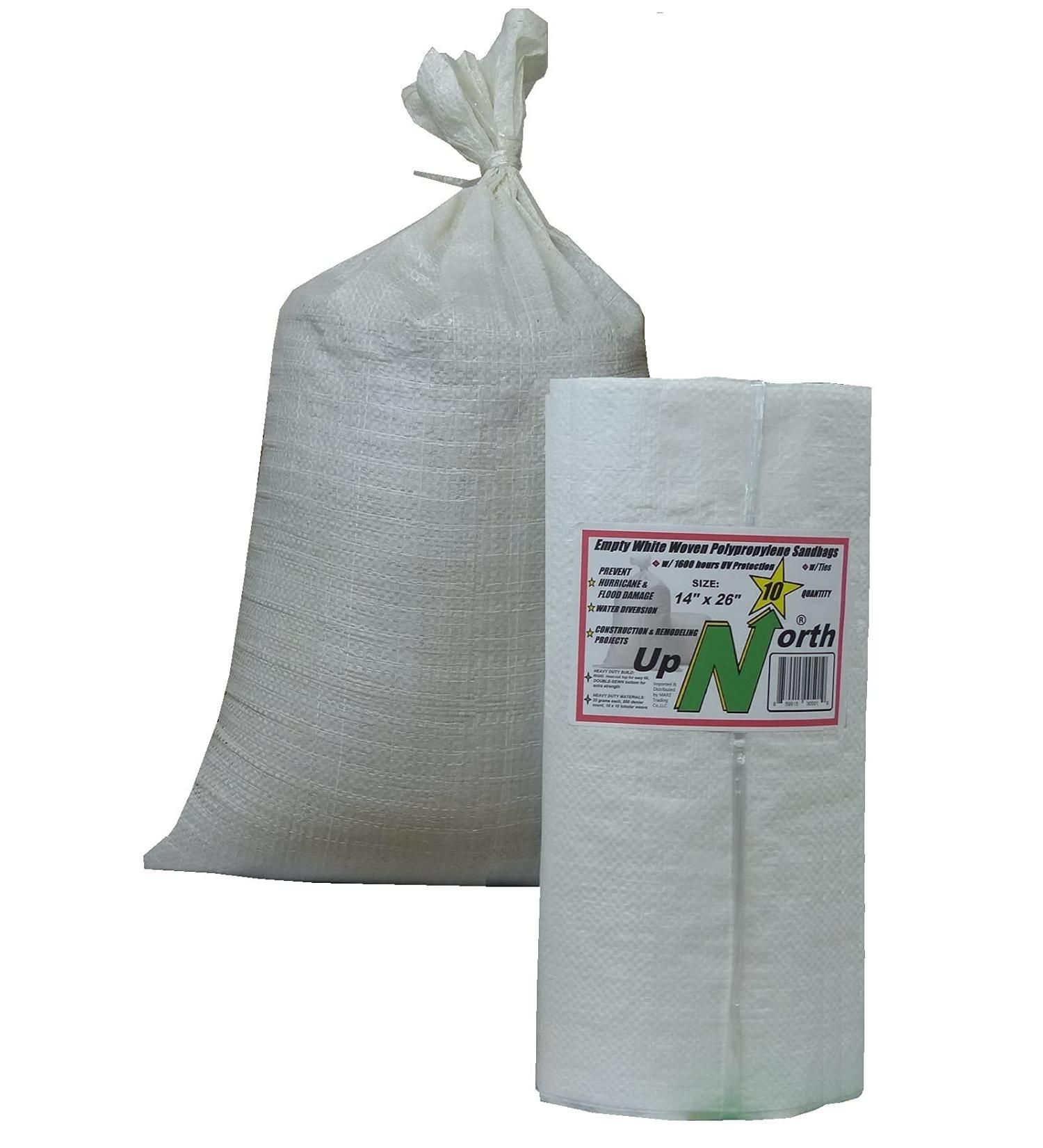 UpNorth Sandbags - 10 Pack Empty Woven Polypropylene Sand Bags with Ties, UV Protection - 14 x 26 White - Buy Online on SooperMarket.com