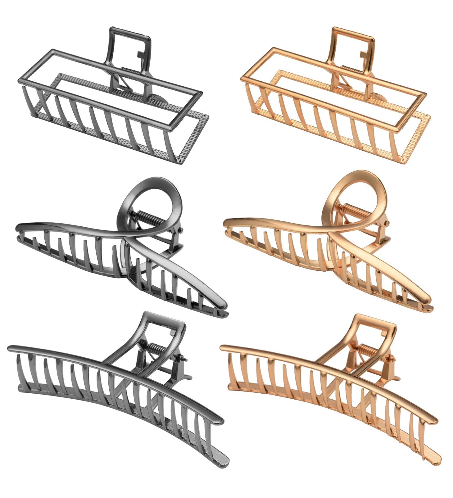 6 Pack Large Metal Hair Claw Clips - Non-slip Gold & Silver Fashion Accessories for Women - Buy Online on SooperMarket.com