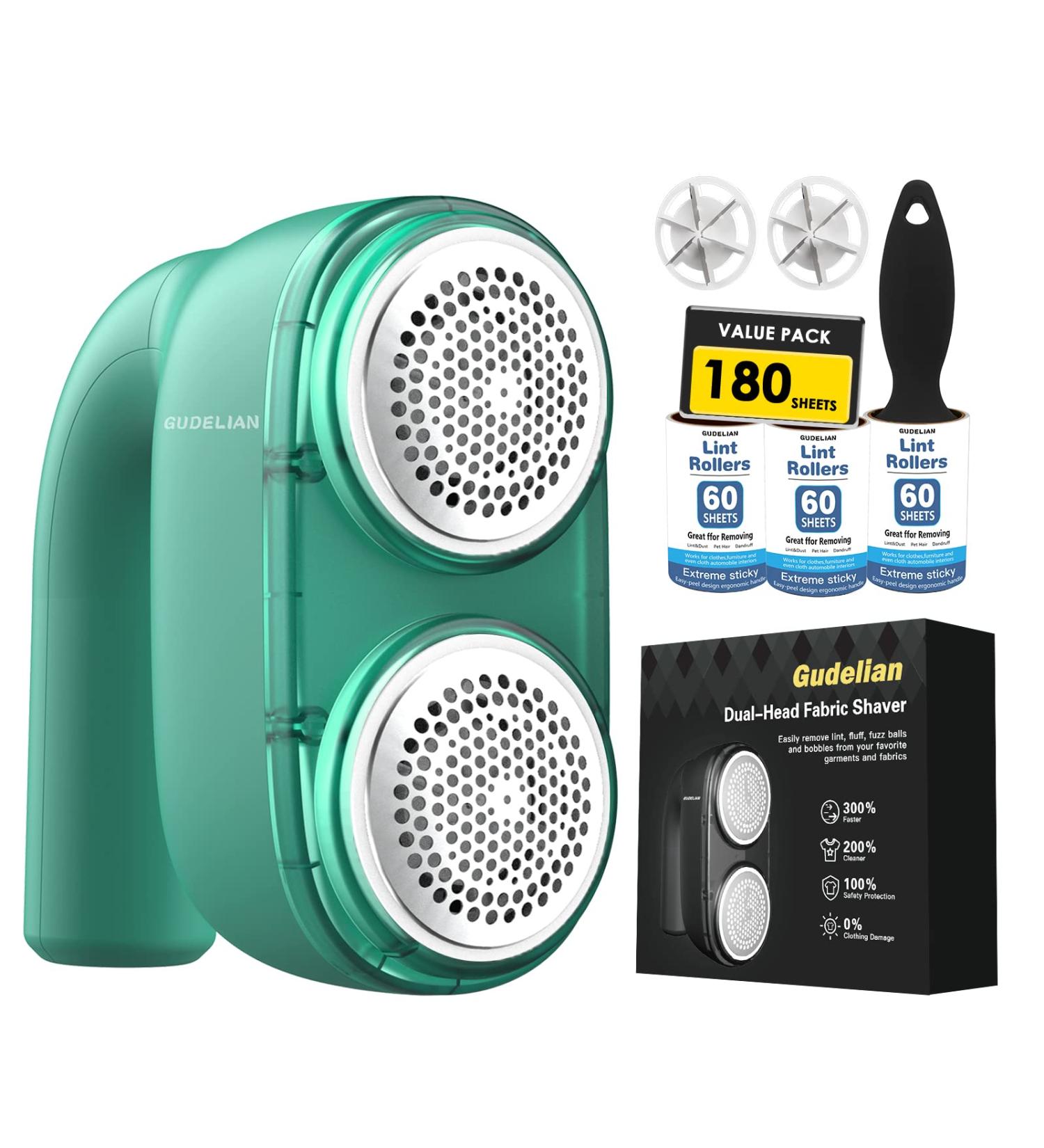 Rechargeable Fabric Shaver & Lint Remover - Electric Fuzz Remover with 2 Blades & 180 Sheets Hair Roller (Green) - Perfect for Sweaters & Fuzz - Buy Online on SooperMarket.com