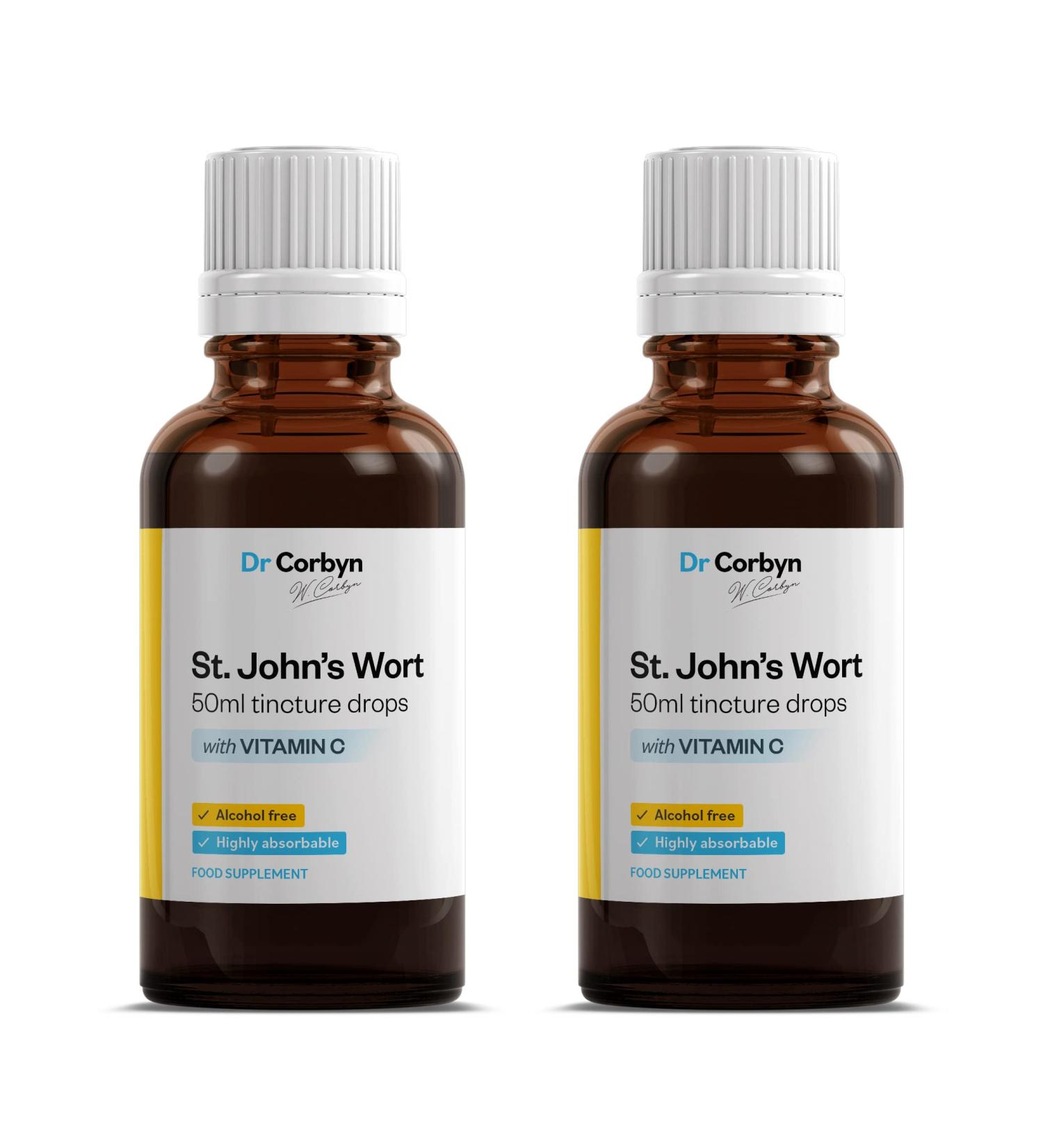 Dr Corbyn St. John's Wort Tincture Drops with Vitamin C 50ml (Pack of 2) | St. John's Wort Liquid Enriched with Vitamin C | Alcohol Free - Buy Online on SooperMarket.com
