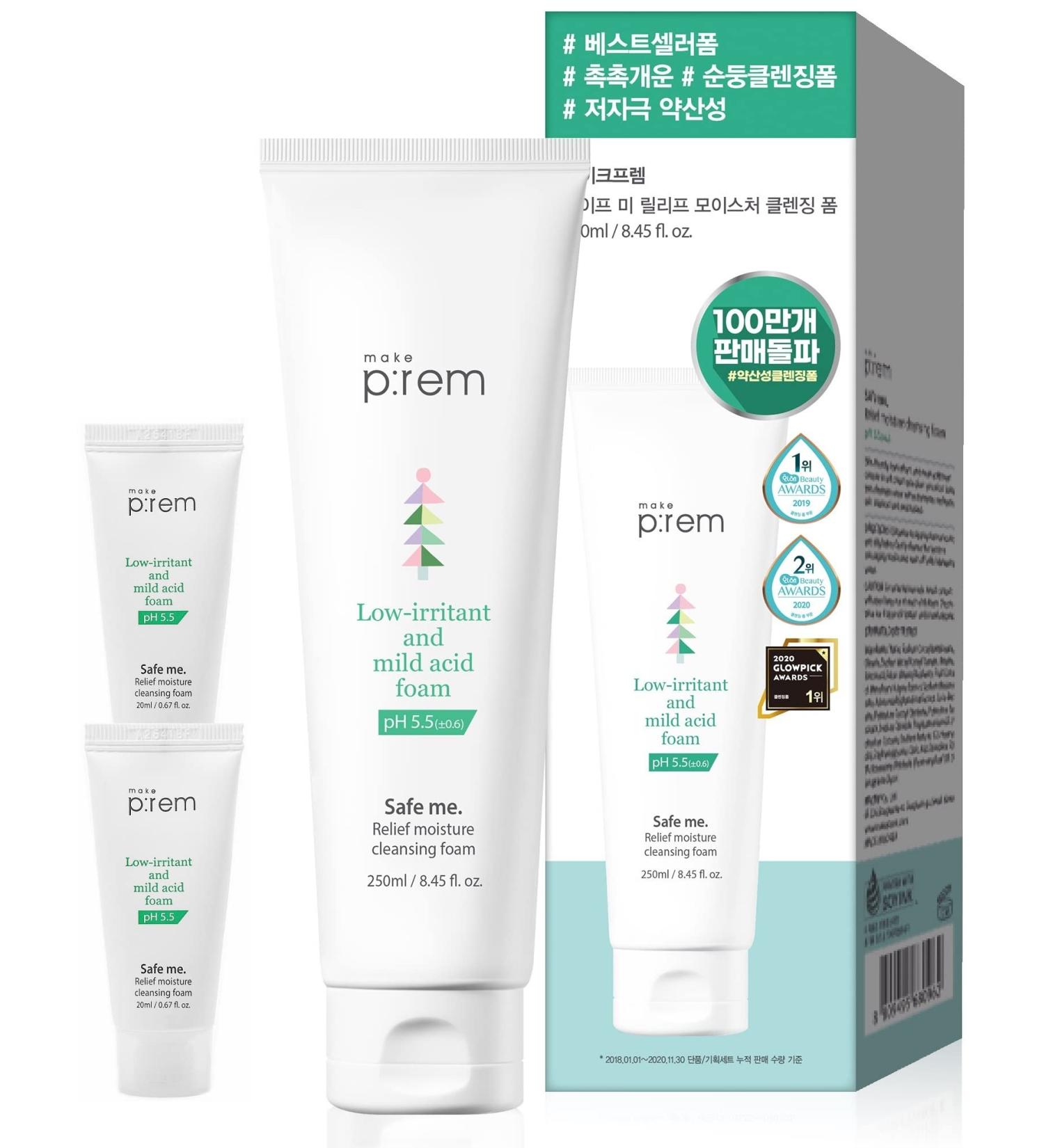 MAKEPREM Hydrating Cleansing Foam for Sensitive Dry Skin - 8.45 Fl Oz - Low pH 5.5 Face Wash with Naturally-derived Ingredients - Safe Me. Relief Moisture - Pack of 1 - Buy Online on SooperMarket.com