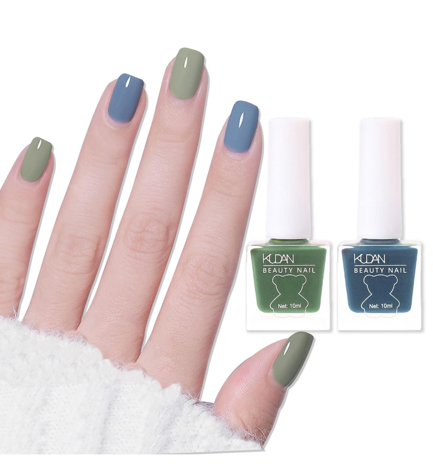 TBeautfave Blue & Green Nail Varnish Nail Polish Quick Dry Long Lasting Nail Polish Nail Polishes Breathable Nail Polish No Need Cure Nail Polish Nail Varnish at Home Manicure Blue Gray + Mustard Green - Buy Online on SooperMarket.com