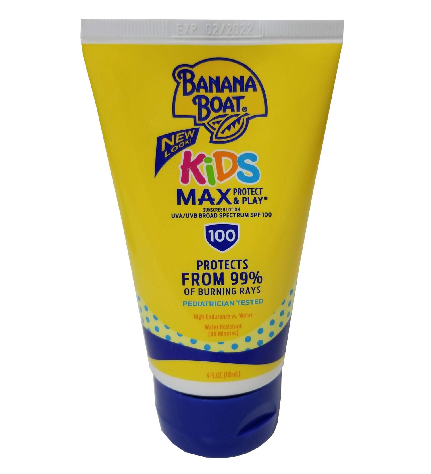 Banana Boat Kids Max Protect & Play Broad Spectrum Sunscreen SPF 100 4 oz (Pack of 8)