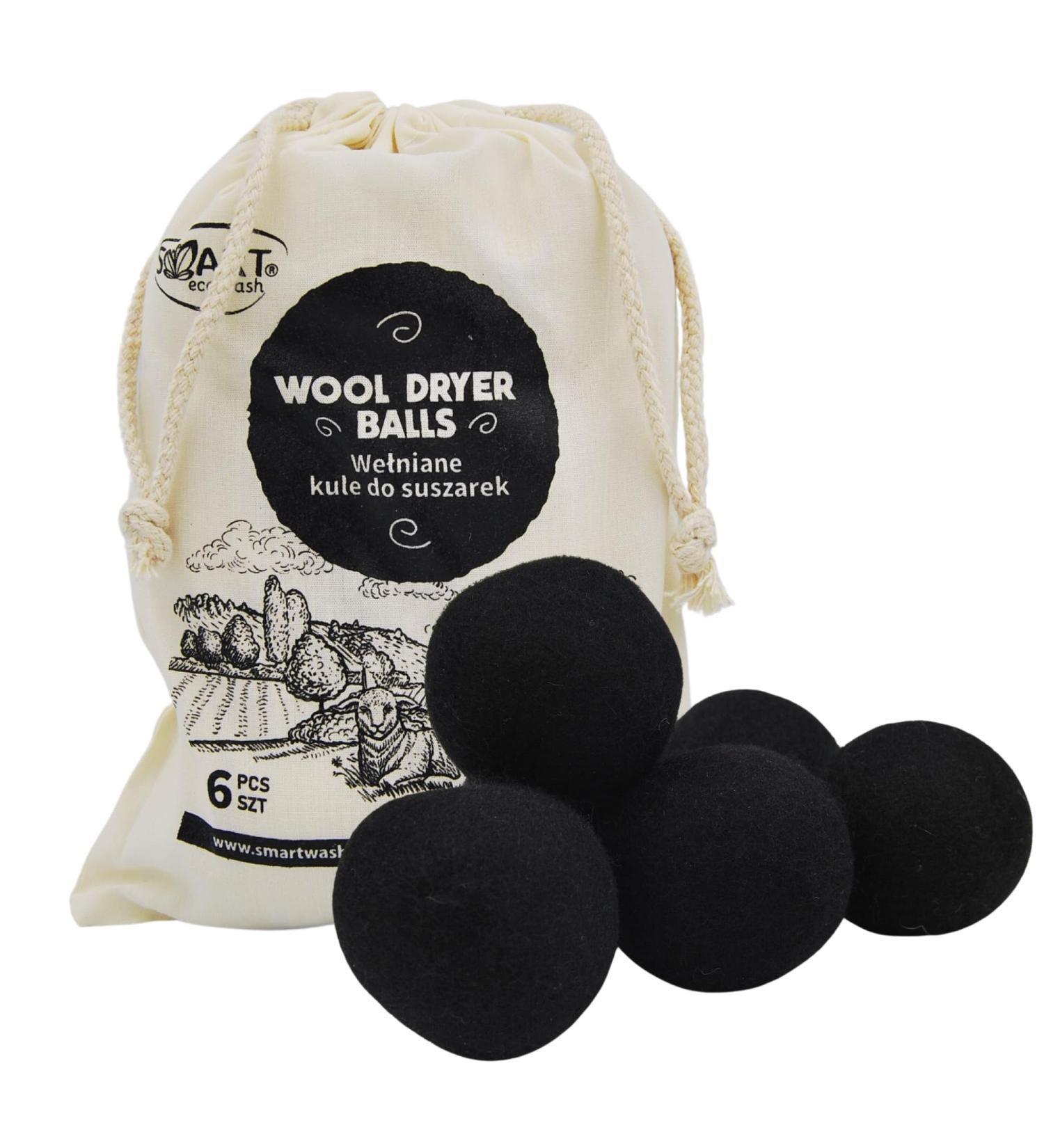 Smart Wash Dryer Balls - 100% Wool Tumble Dryer Balls | Hypoallergenic & Eco-Friendly | 6 Black New Zealand Sheep Wool Balls - Buy Online on SooperMarket.com