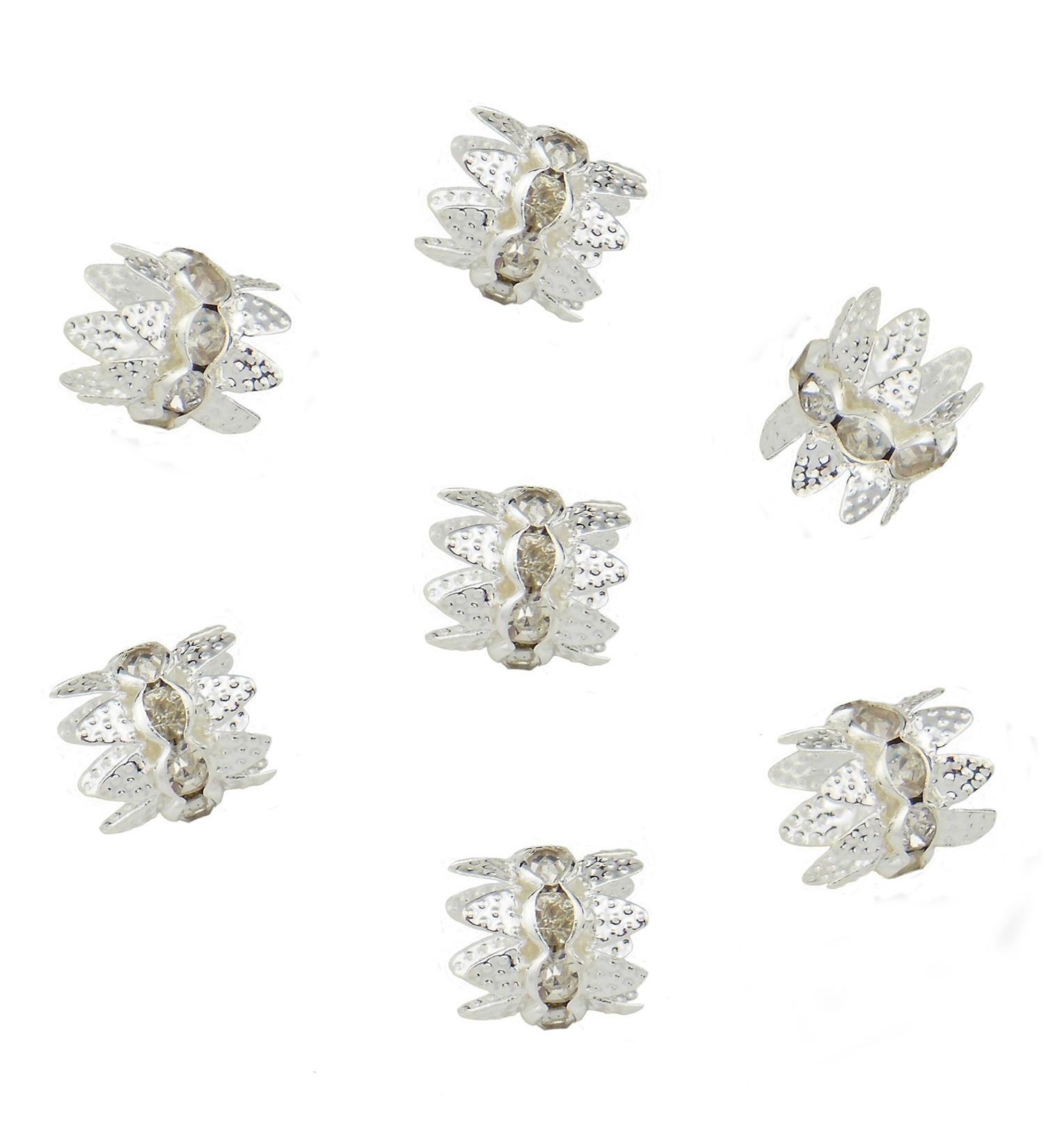 Coiris 10mm Silver Plated Double Beads Caps with Rhinestone Flower Cup - 30PCS for DIY Jewelry Making (HT-1000-1) - Buy Online on SooperMarket.com
