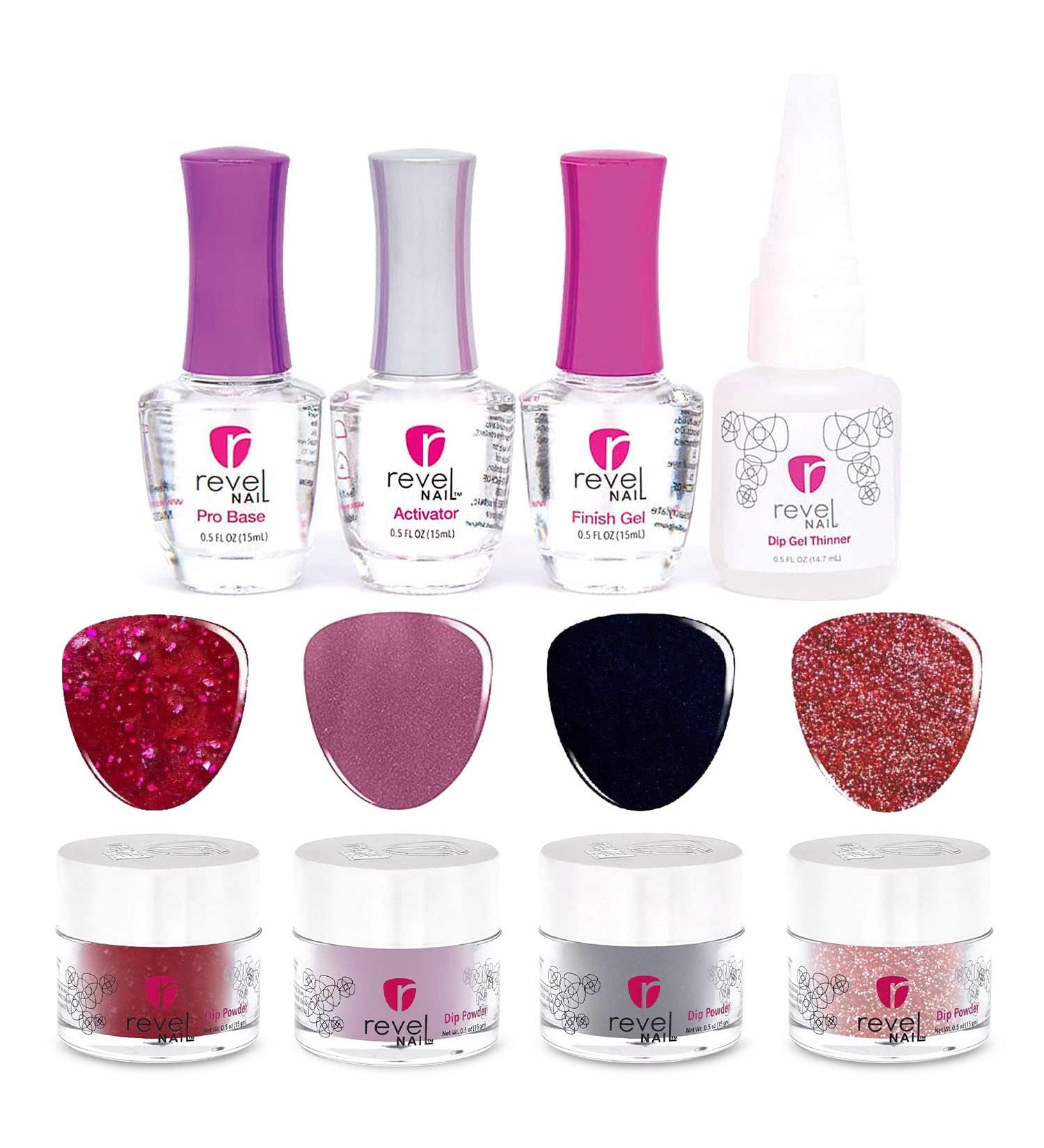 Revel Nail Dip Powder Nail Kit - Fall Nails 4 Color Starter Set - French Manicure Alternative - Long Lasting Gel Polish - Berry Shade - Buy Online on SooperMarket.com