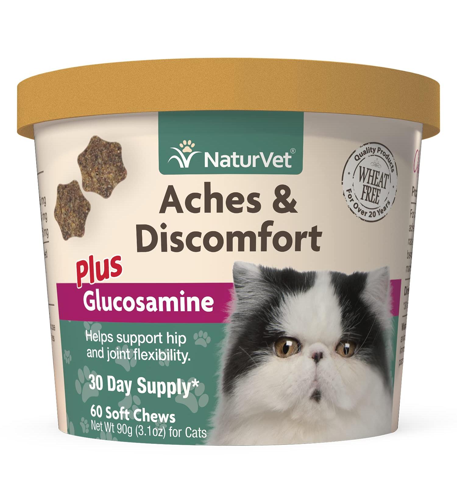NaturVet Aches and Discomfort Plus Glucosamine for Cats, 60 ct Soft Chews, Made in the USA