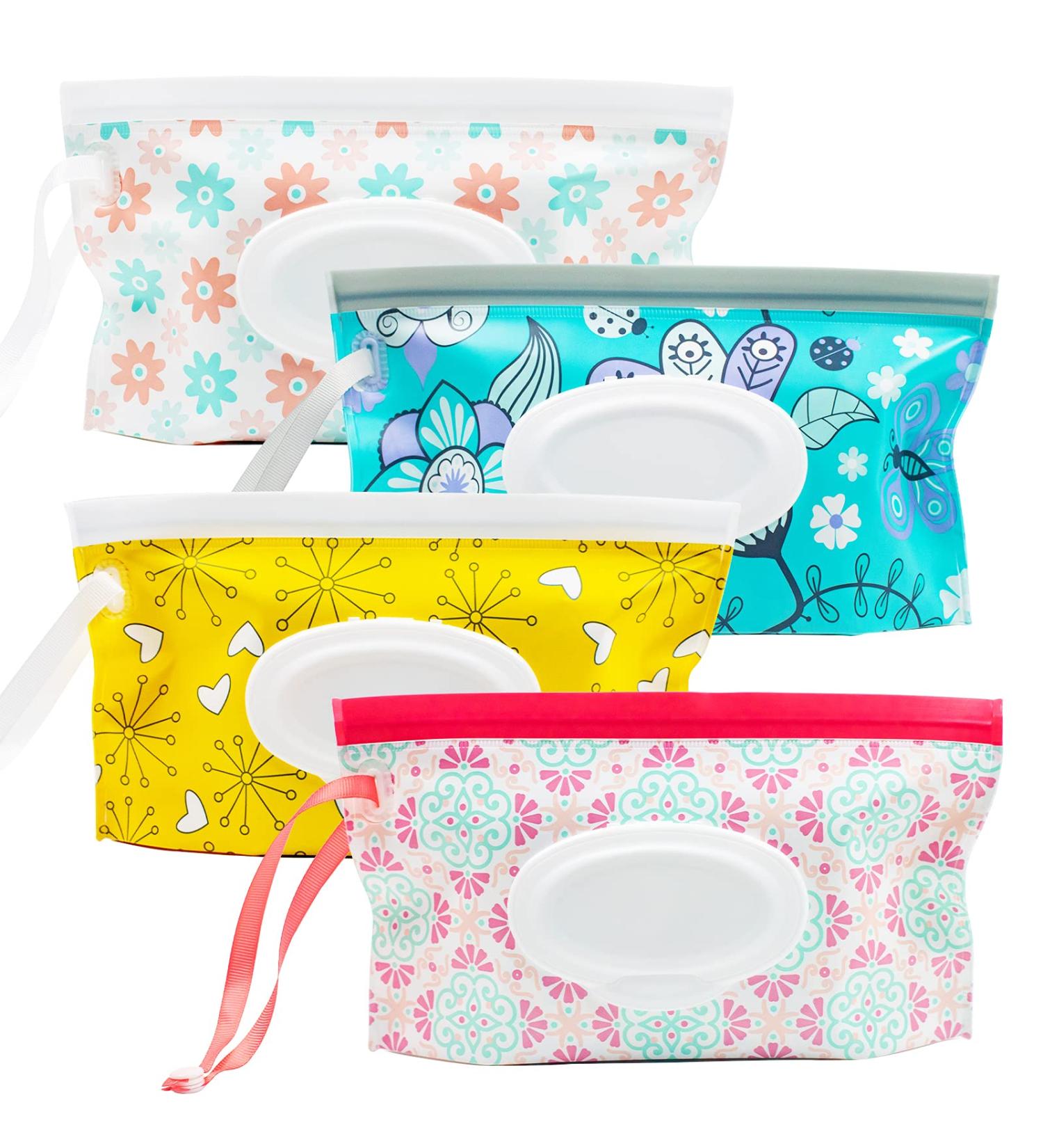 LESHANE Baby Wipe Dispenser 4 Pack Portable Refillable Holder - Floral Design | Travel Wet Wipe Pouch | Lightweight & Reusable - Buy Online on SooperMarket.com