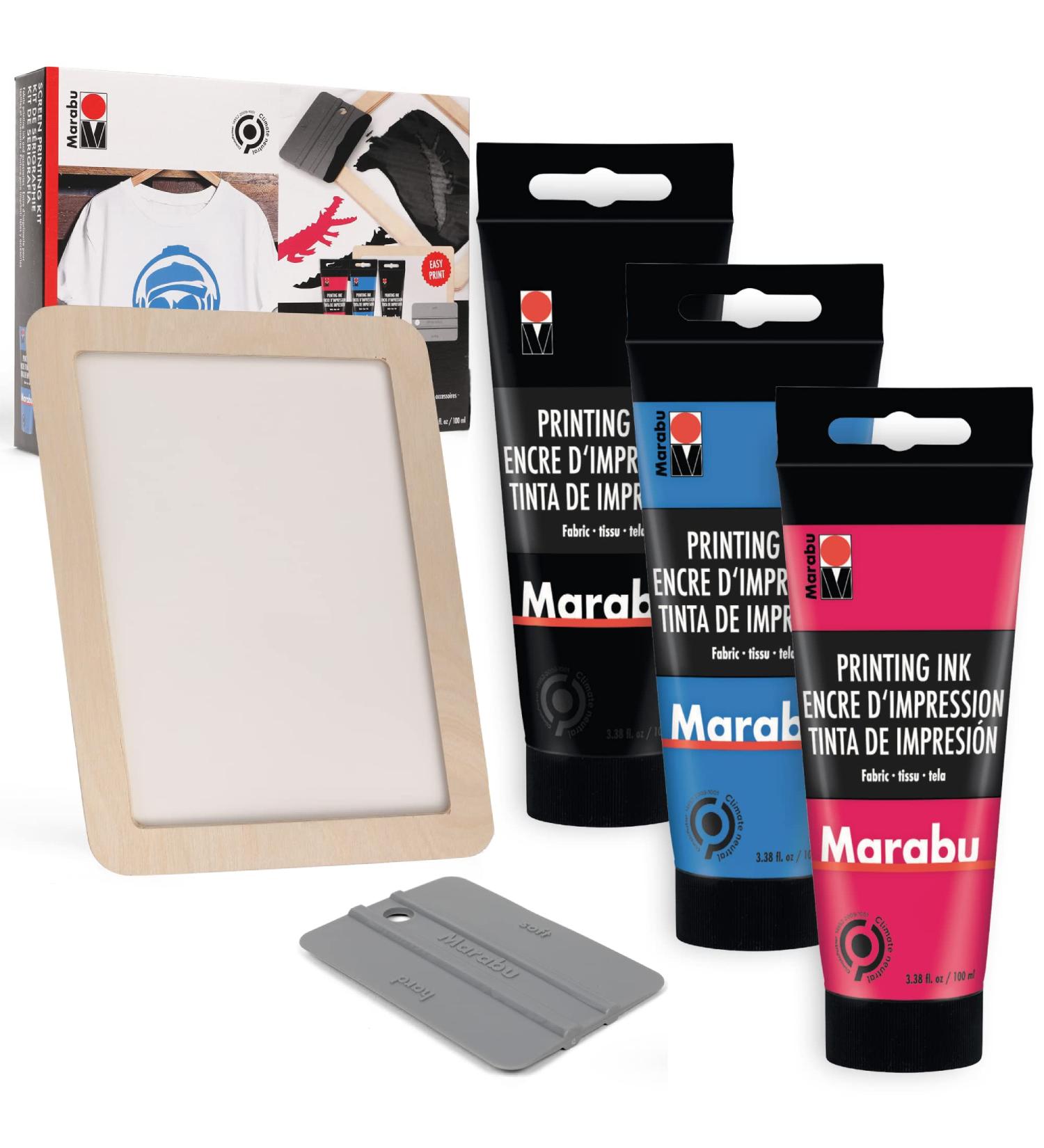 Marabu Screen Printing Kit Set with Wooden Frame, Squeegee, and Ink - Beginner Silk Screen Printing Set - Buy Online on SooperMarket.com