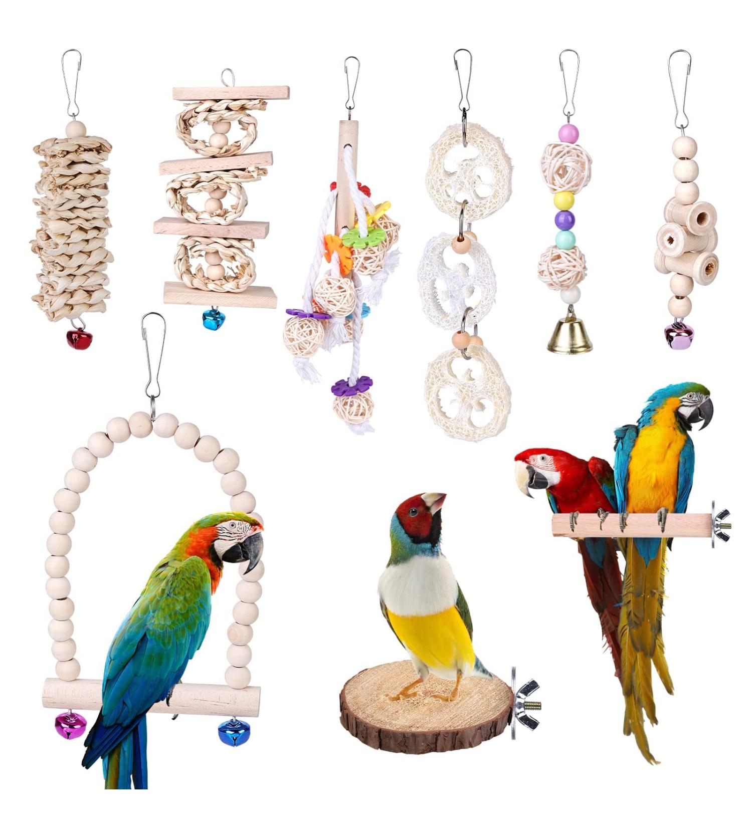 Bird Toys - 9 Piece Parrot Swing Set & Cage Accessories | Wooden Platforms for Budgies Finches & Nymphensittiche - Buy Online on SooperMarket.com