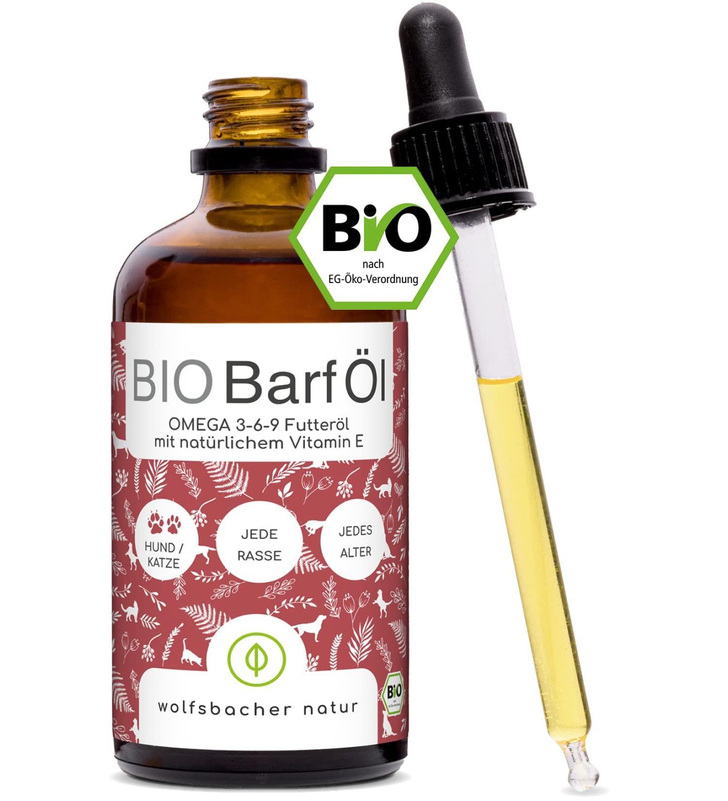 Organic BARF Feed Oil for Dogs & Cats | 100ml Cold Pressed Hemp Linseed Evening Primrose Chia Pumpkin Seed & Olive Oil | Vitamin E Rich | Organic from Germany | De- ko-060 - Buy Online on SooperMarket.com