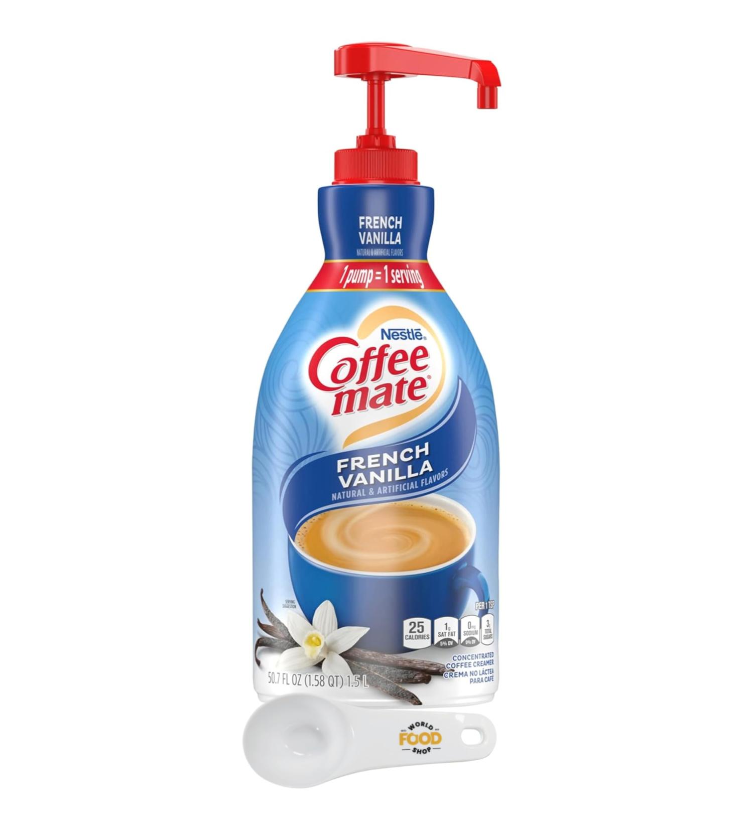Coffee mate French Vanilla Liquid Concentrate 1.5 Liter Pump Bottle with World Food Shop Scoop - Buy Online on SooperMarket.com
