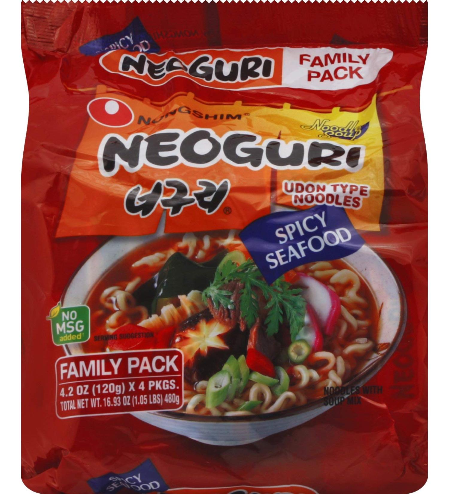Neoguri, Spicy Seafood Udon Noodles Family Pack, 4 - 4.23 oz packs