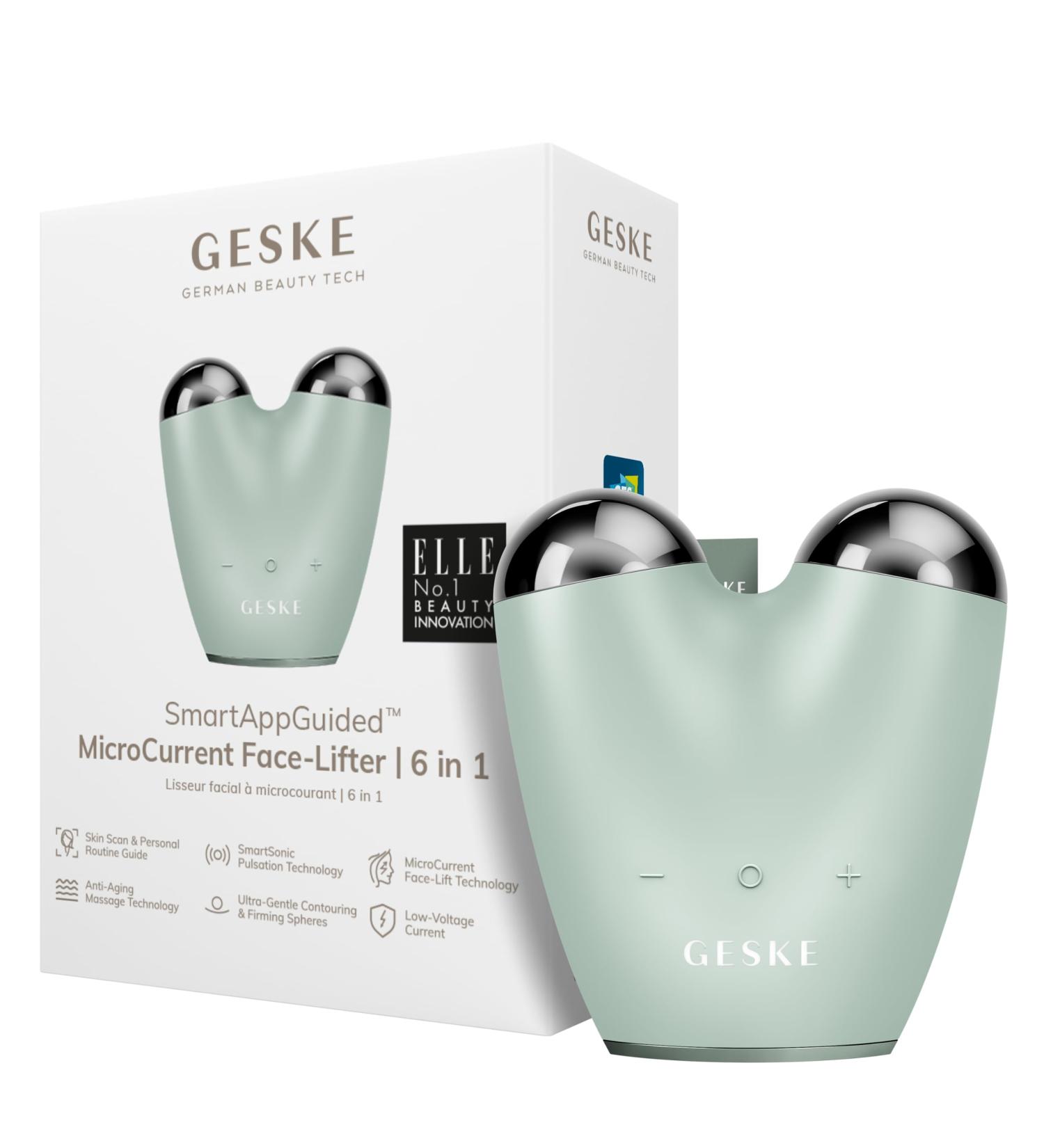 Geske SmartAppGuided Microcurrent Face-Lifter | 6-in-1 Anti-Aging Device for Facial Lifting Jawline Training & Double Chin Removal | Green - Buy Online on SooperMarket.com