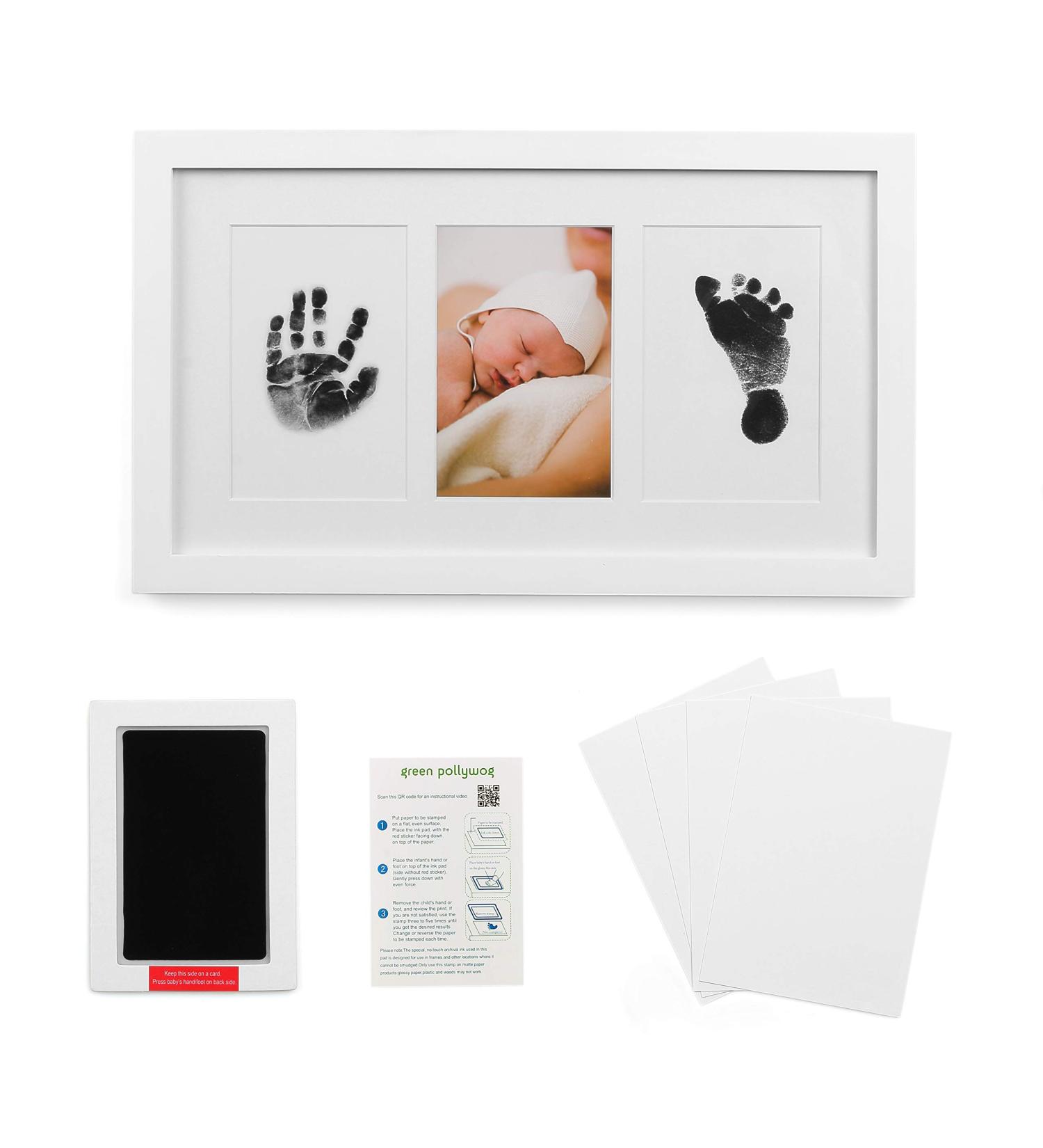 Green Pollywog Baby Handprint and Footprint Kit - Elegant White Frame | Non-Toxic Ink | Newborn & Dog Paw Print Keepsake - Buy Online on SooperMarket.com