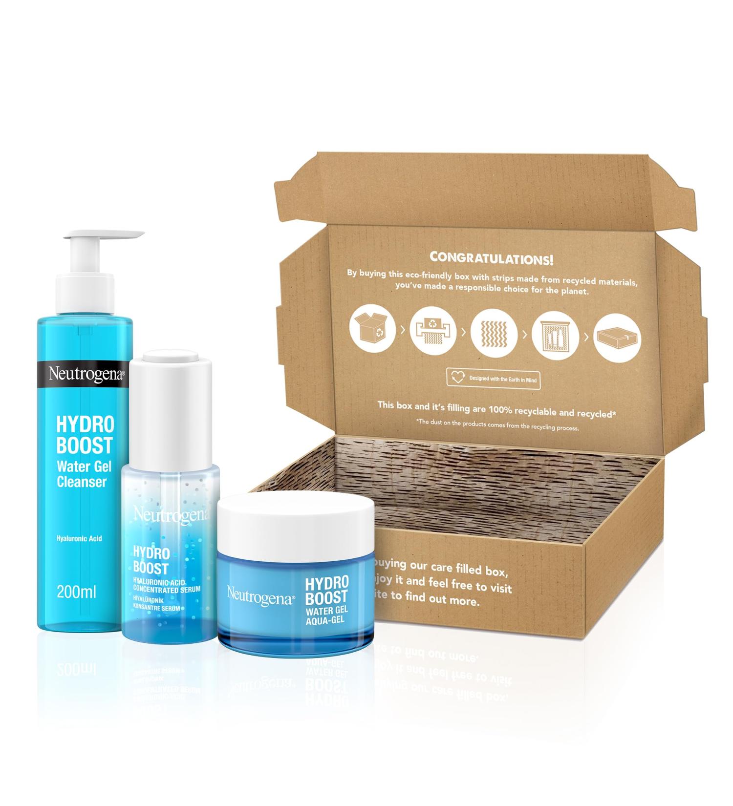 Neutrogena Hydro Boost 3-Step Regime Cleanse + Moisturiser Hylauronic Serum Brown