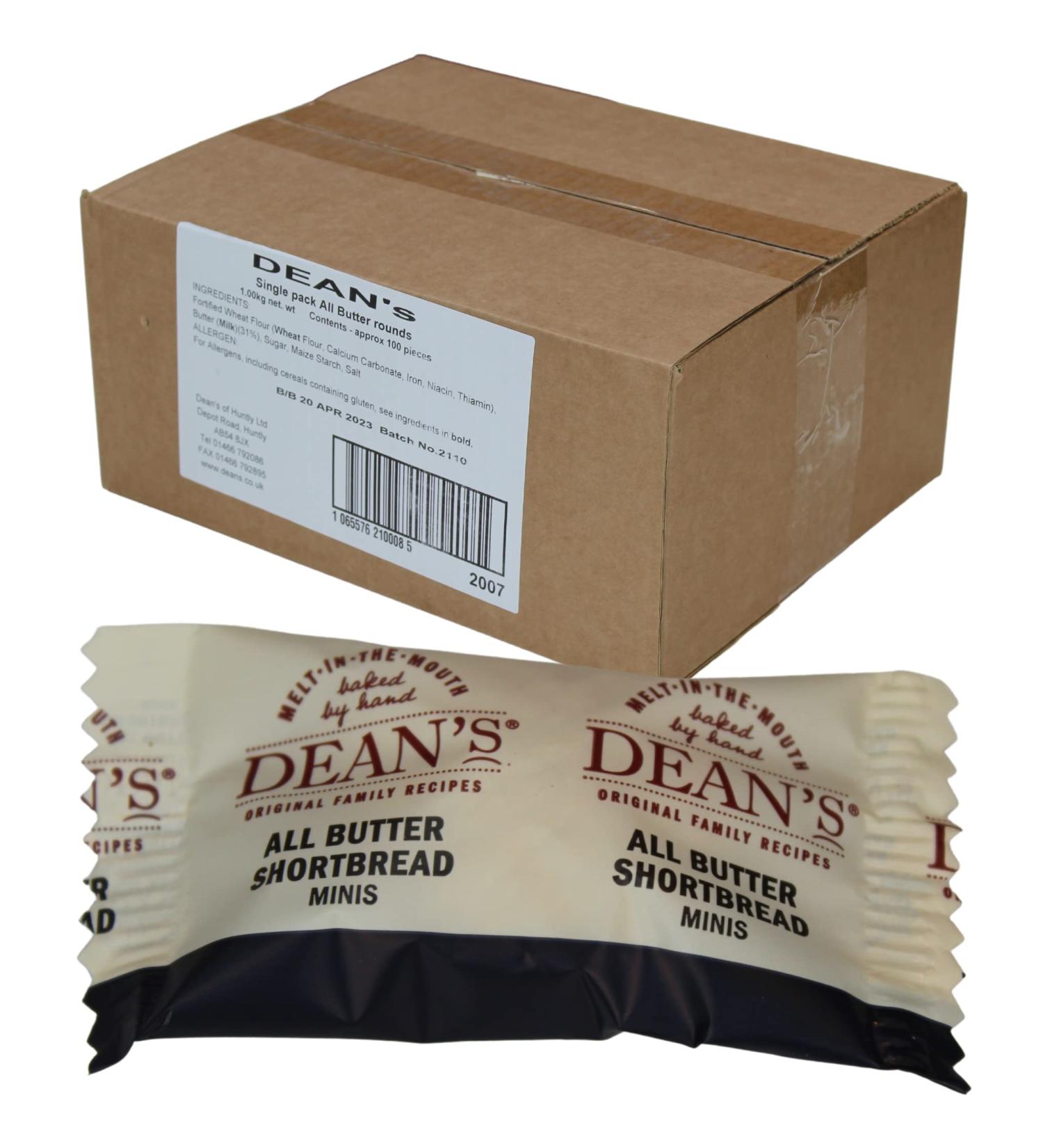 Deans Shortbread Biscuits Individually Wrapped - Bulk Box of 100 Single Packs of Luxury Scottish All Butter Rounds. Multipacks Ideal For Your Lunchbox Hotel or B&B. Best Served With Tea Or Coffee. 100 Single All Butter Shortbread Minis - Buy Online on SooperMarket.com