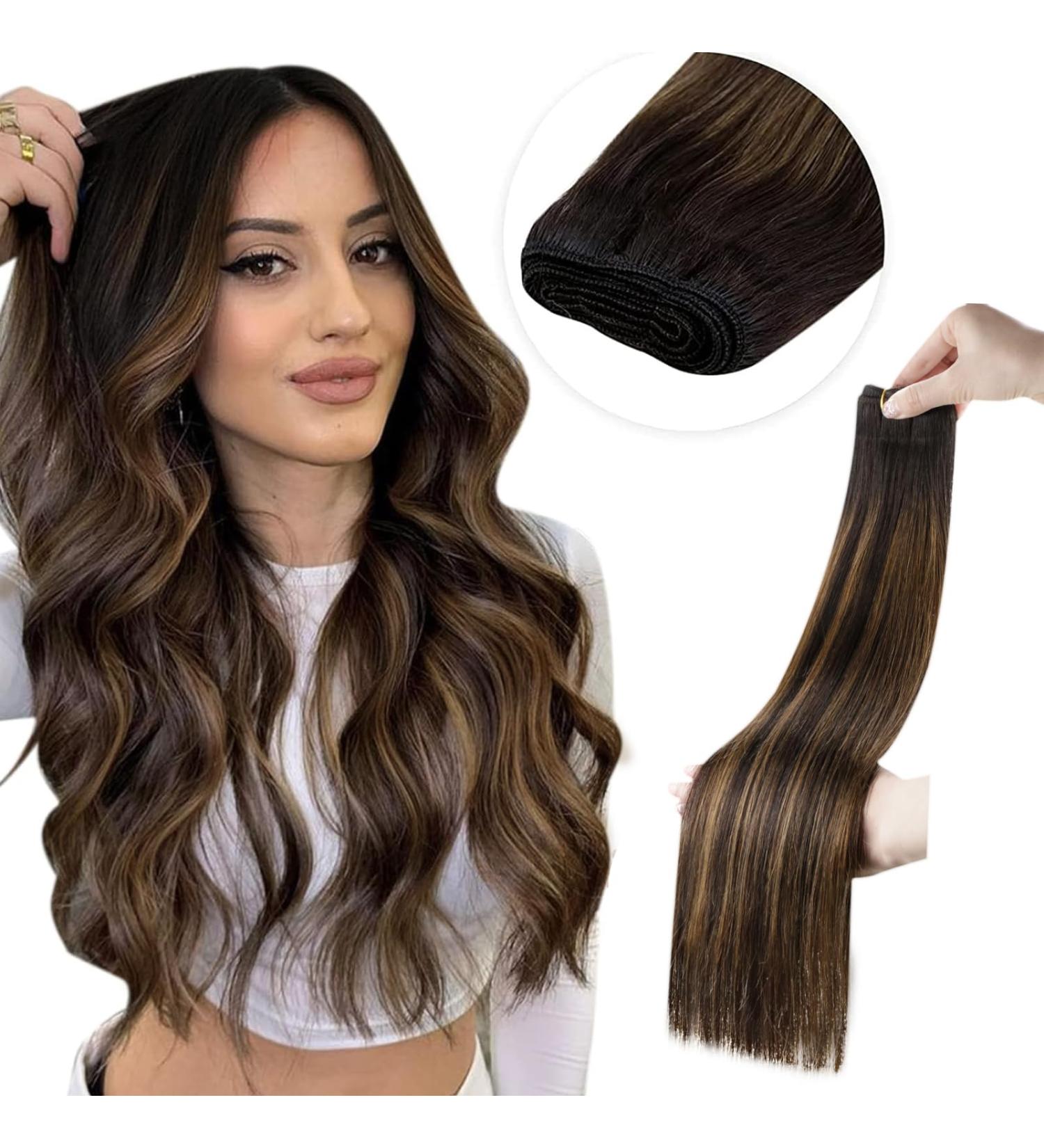 Buy Laavoo 60cm Real Hair Balayage Extensions - Dark Brown Ombre Light Brown Sew-In Weft - 120g #2/8/2 - Premium Quality Hair Extensions - Buy Online on SooperMarket.com