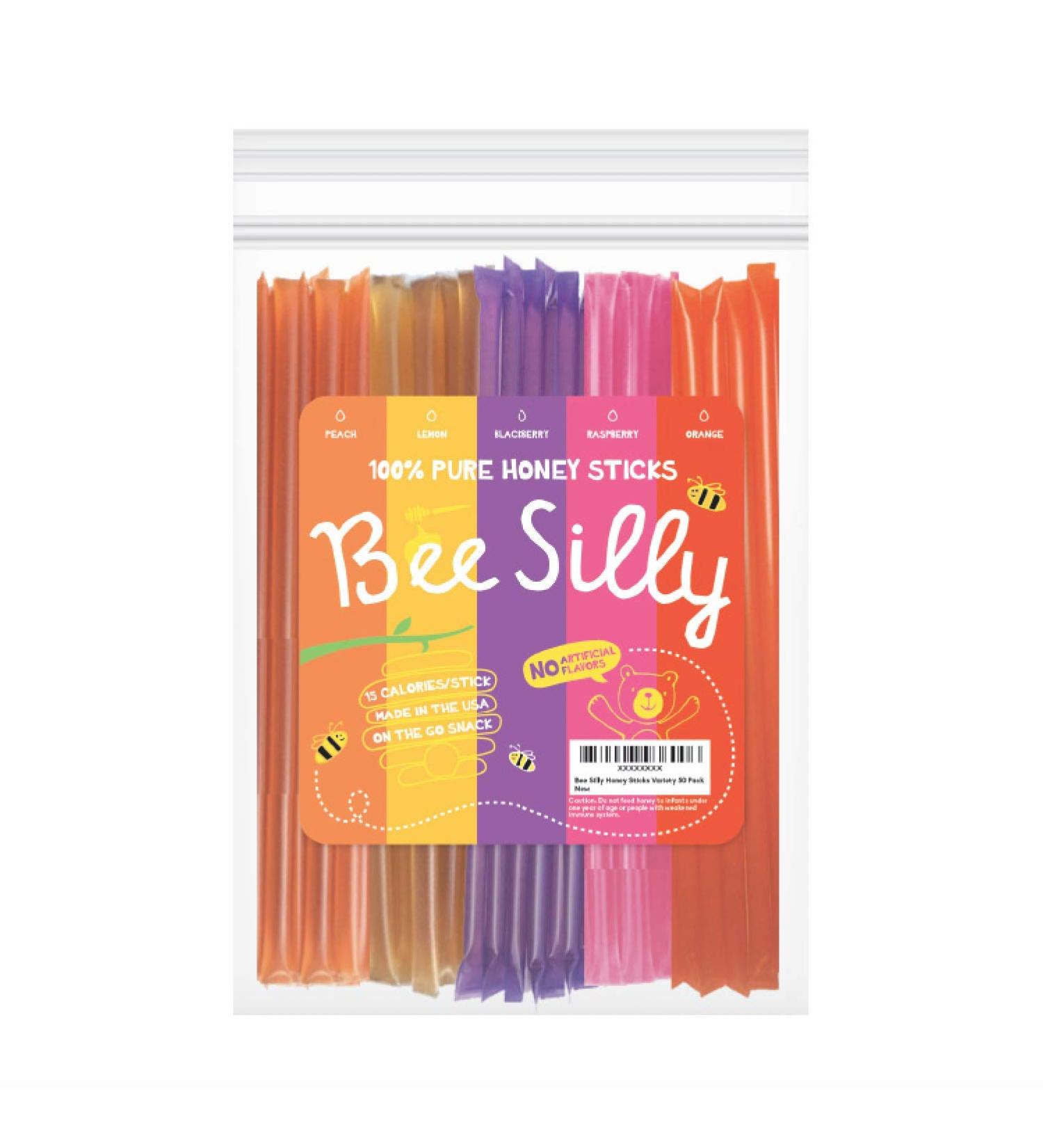 Bee Silly Honey Variety Pack - 50 Pack of All Natural Flavored Honey Sticks | Pure American Raw Honey Straws for Kids Snacks - Buy Online on SooperMarket.com